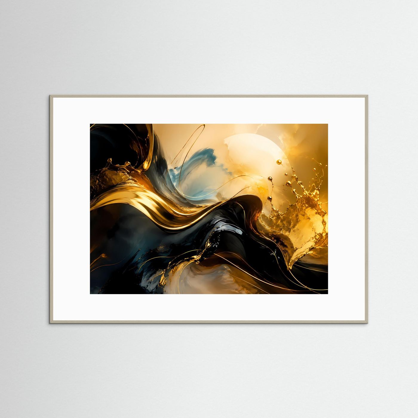 Fließendes Gold in Wellen & Dunkelheit | Abstrakte Luxus Kunst Poster Querformat