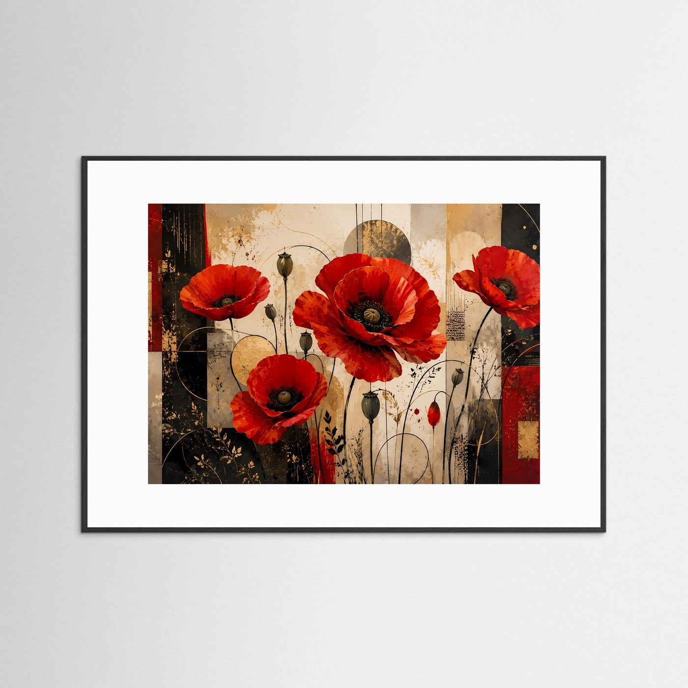 Elegante Mohnblumen im abstrakten Stil | Blumen & Kunst-Wandbild