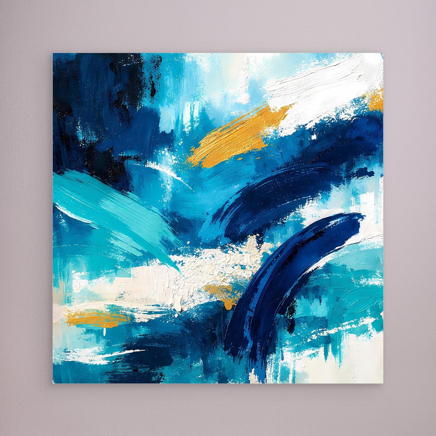 Abstract blue and gold canvas wall art, no frame