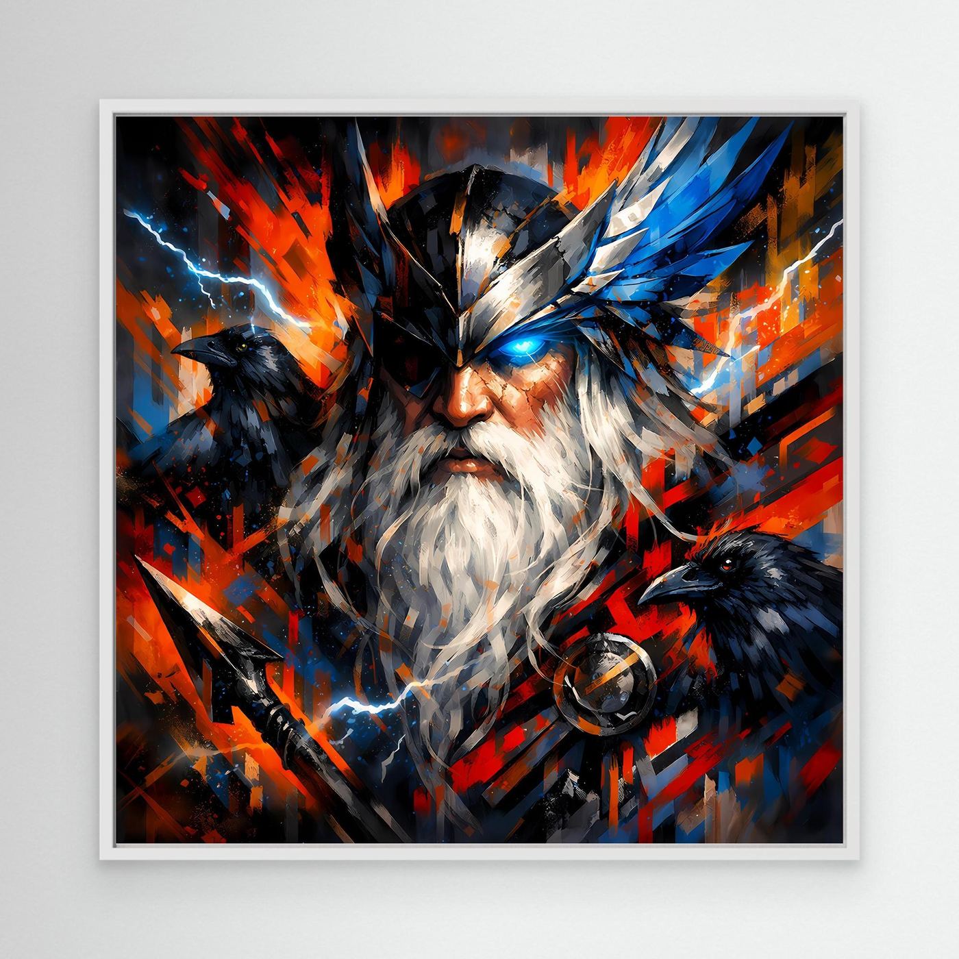 Leinwand Odin der Göttervater mit Raben | Modernes Nordisches Mythologie Wandbild