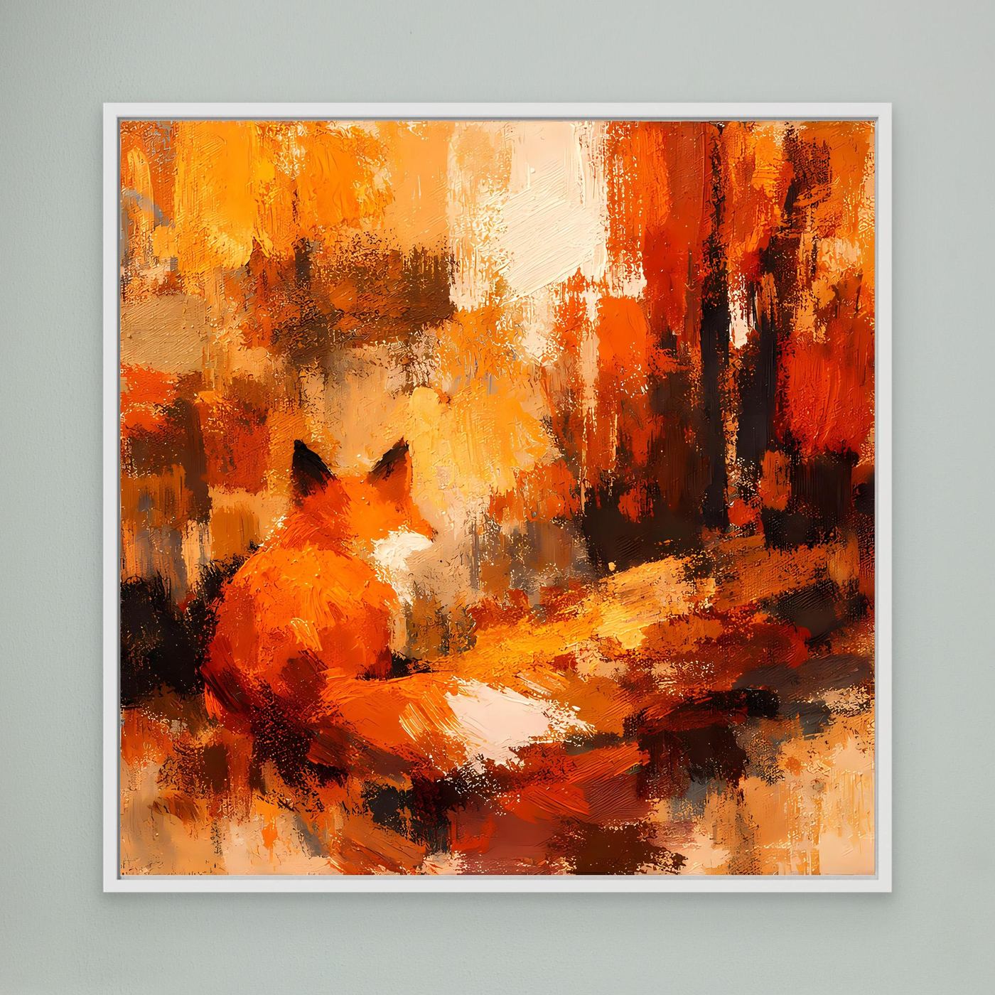 Premium Leinwand Abstrakter Fuchs im Wald | Modernes Kunst Poster Herbstliche Wanddeko