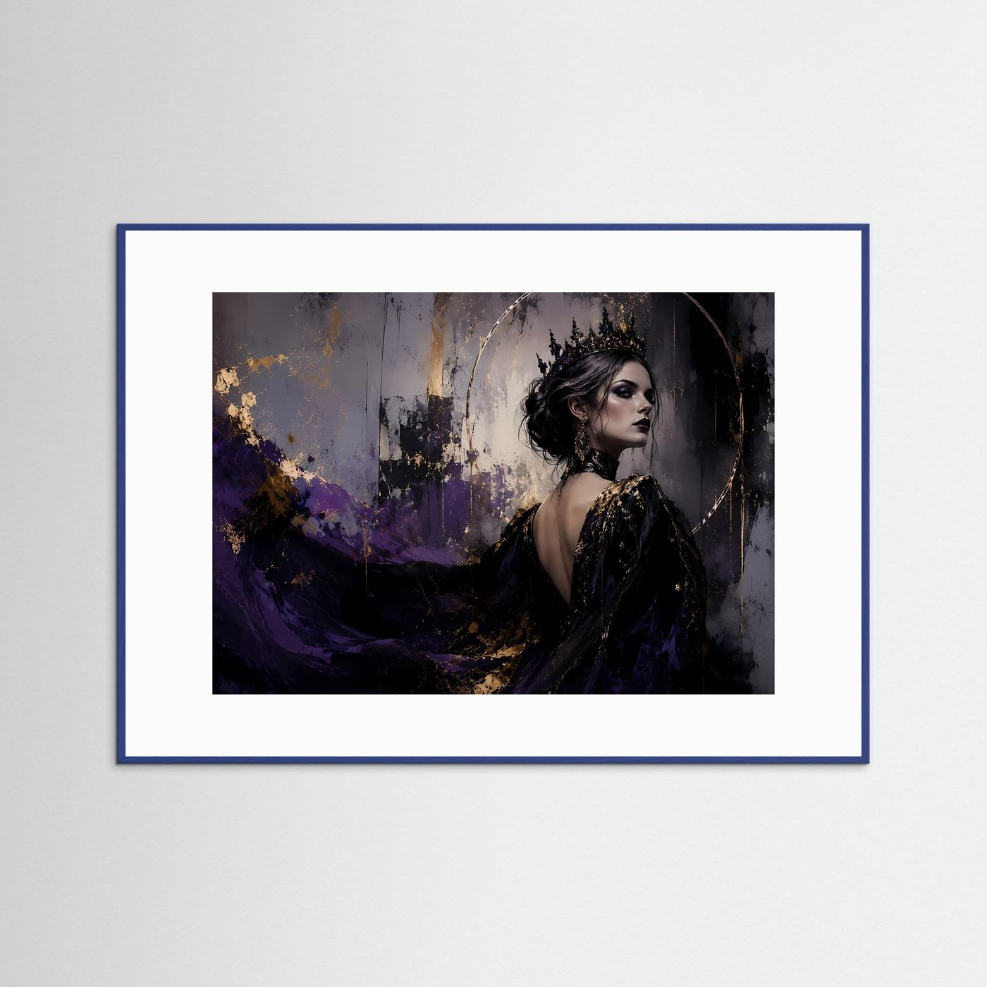 Gothic Queen & Dunkle Eleganz | Fantasy Königin Poster mit Gold- und Violett-Akzenten