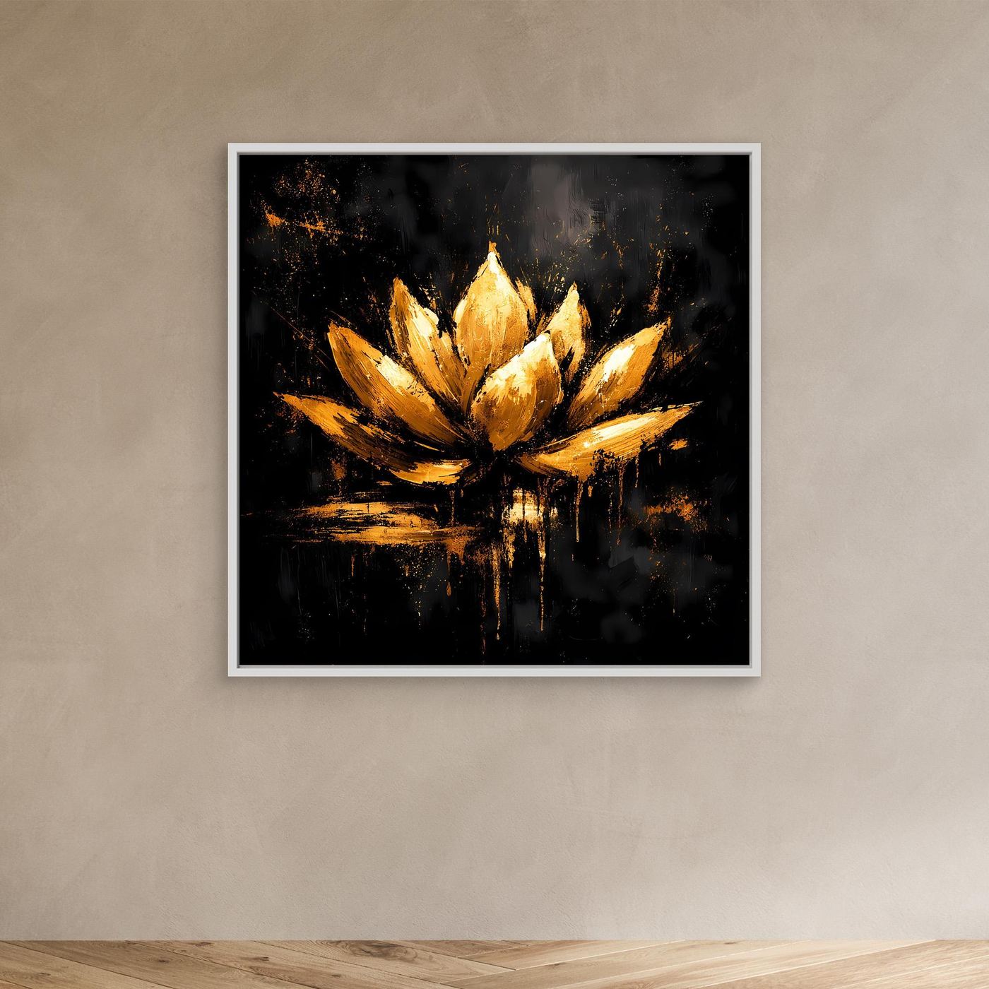 Leinwand Goldene Lotusblüte auf Schwarz | Abstraktes Meditations Wandbild