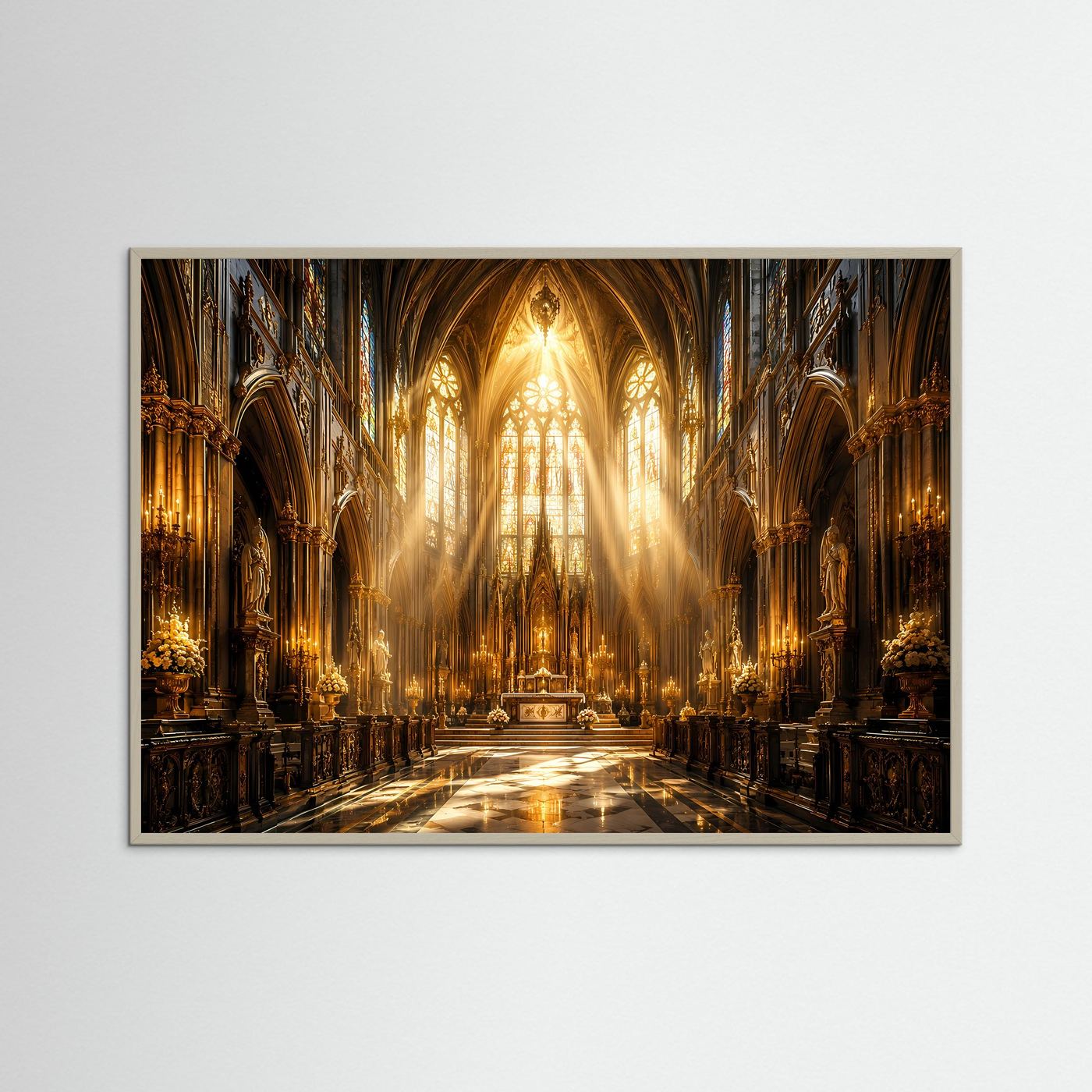 Majestätisches Kirchenschiff im goldenen Licht | Gotische Kathedrale & Architektur Poster