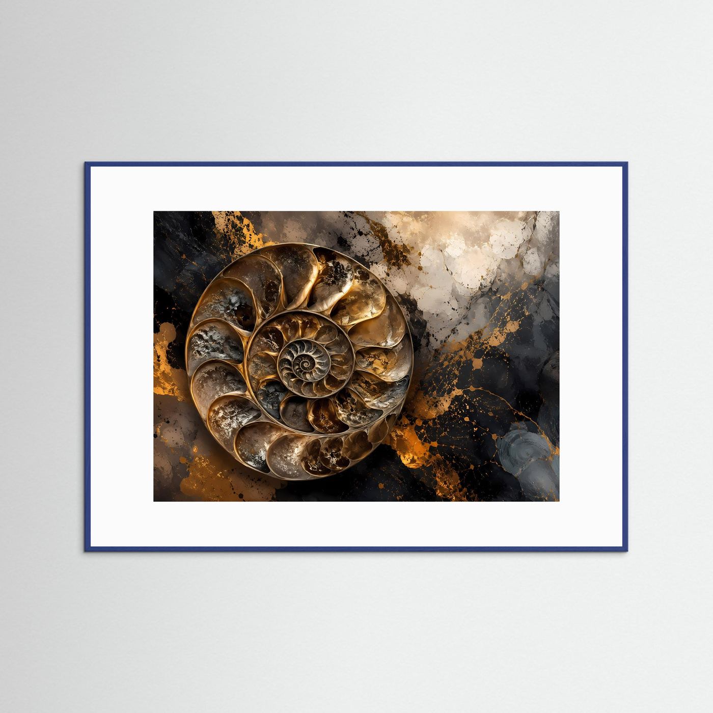 Elegante Ammonit Spirale in Gold & Schwarz | Moderne abstrakte Kunst Poster