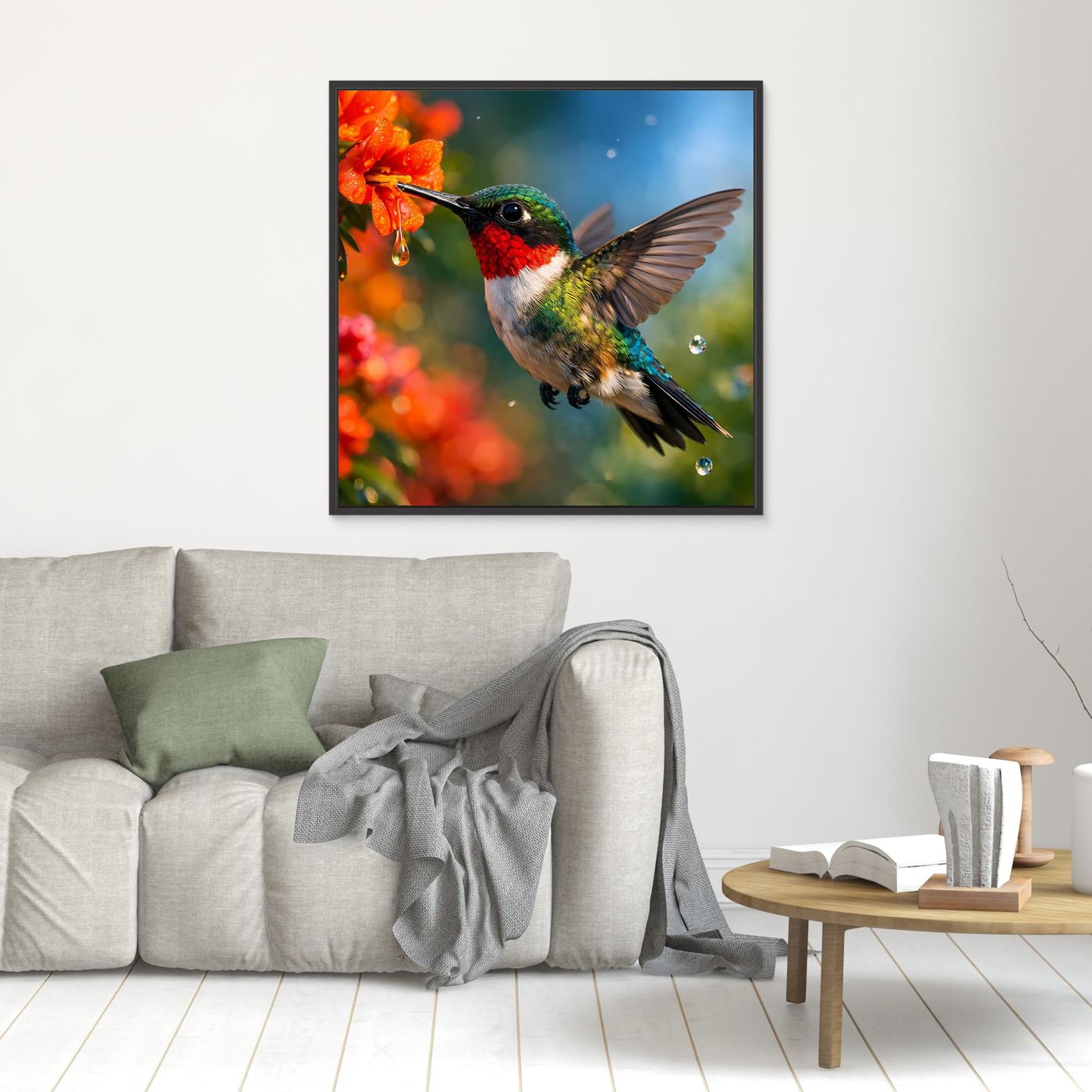 Leinwand Kolibri im Blütenrausch | Farbenfrohes Vogel Natur Wandbild