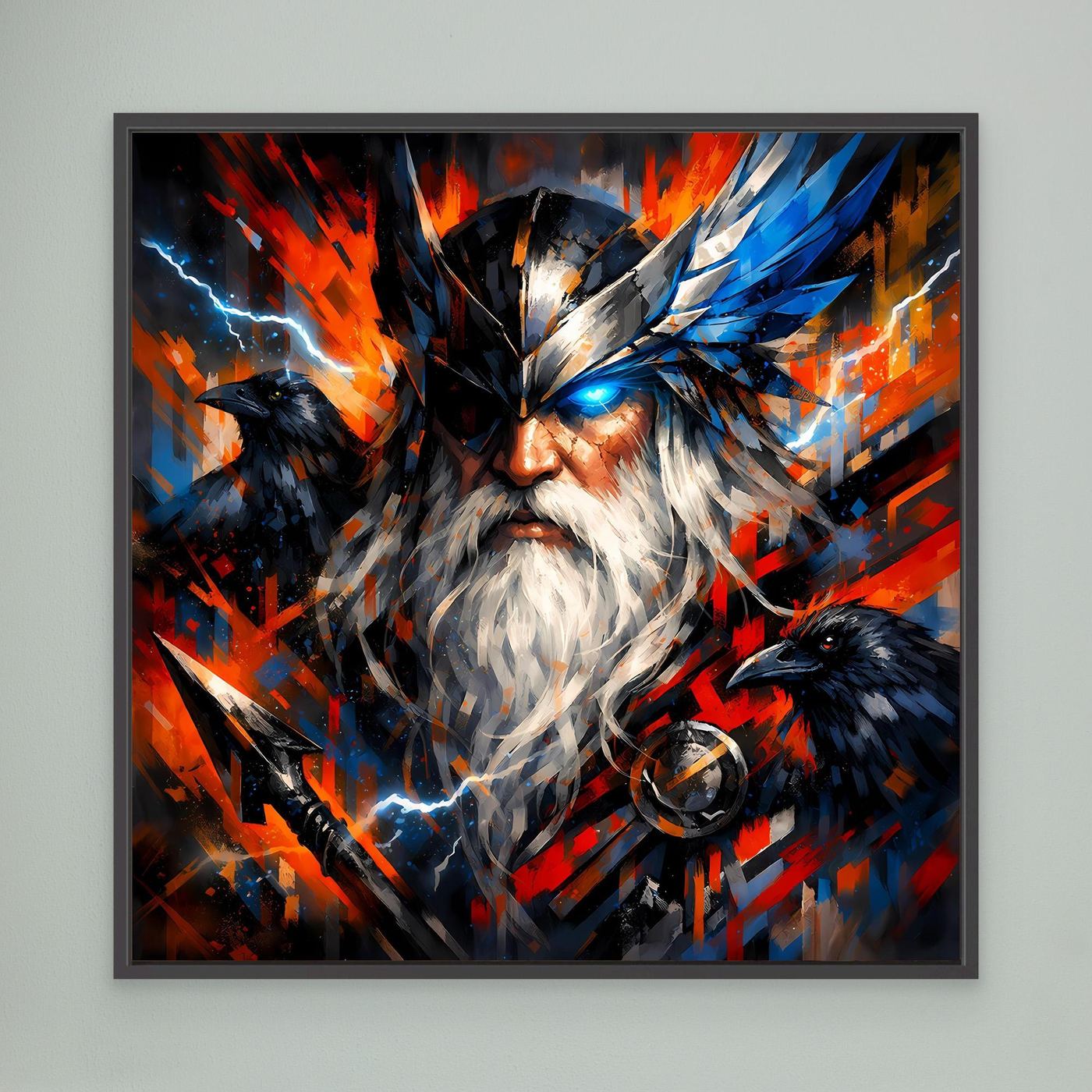 Leinwand Odin der Göttervater mit Raben | Modernes Nordisches Mythologie Wandbild