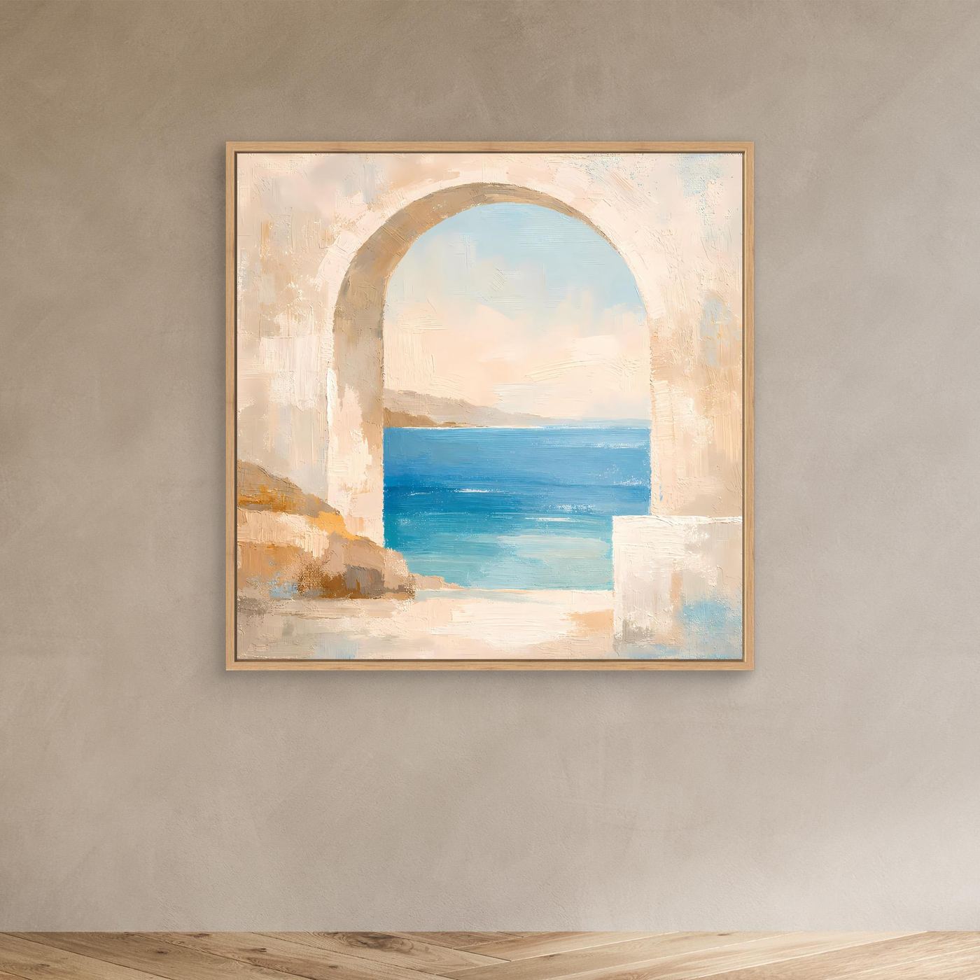 Leinwand Mediterraner Torbogen mit Meerblick | Abstraktes Ozean Wandbild