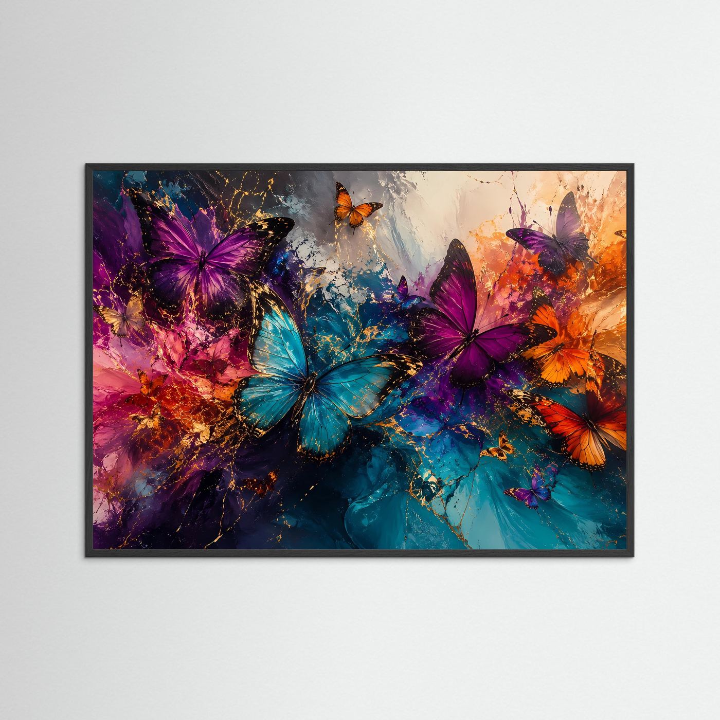 Farbenflug der Schmetterlinge | Abstrakte Schmetterlingskunst in Türkis, Violett & Orange – Moderne Wandkunst