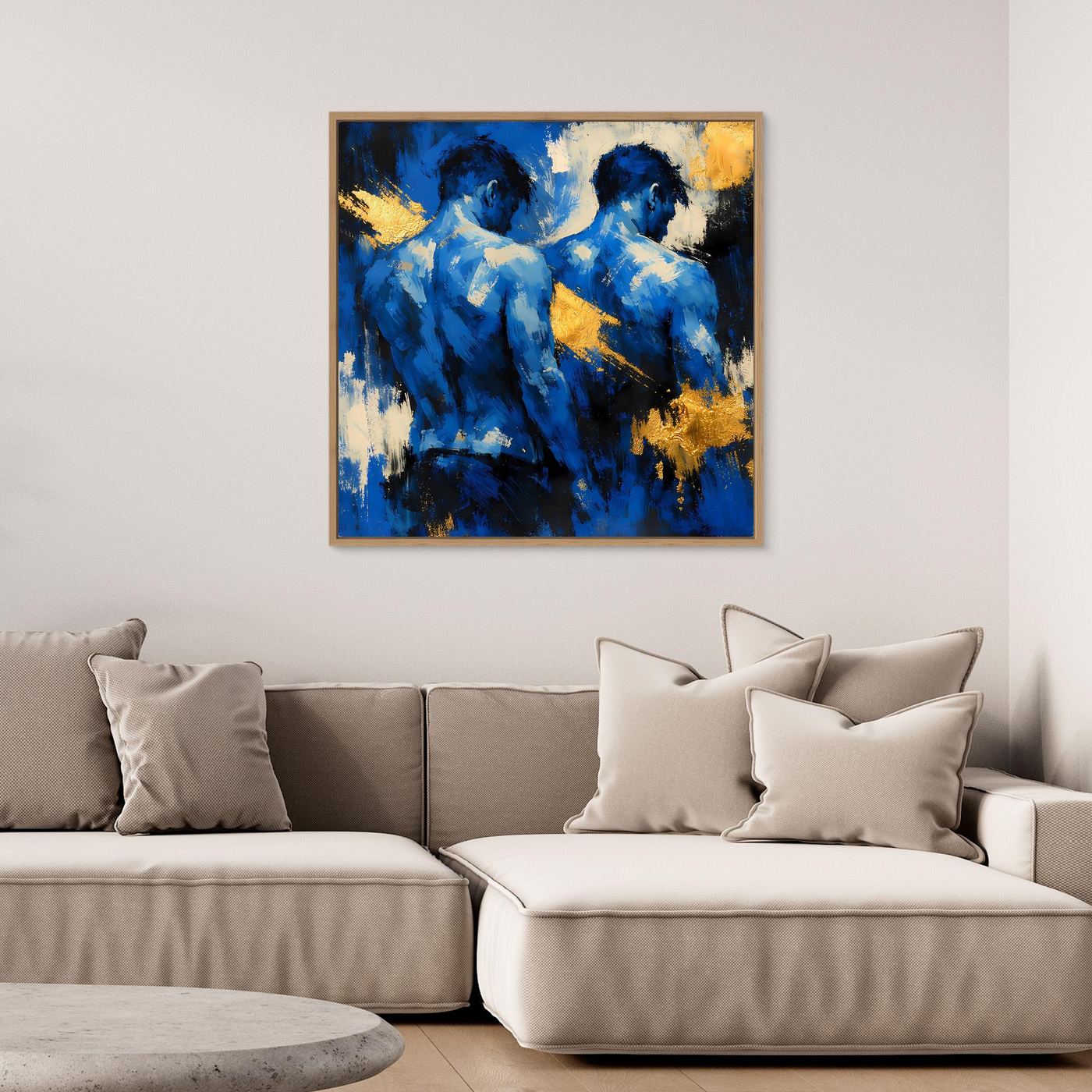 Leinwand Zwei Brüder in Blau | Abstraktes Männlicher Rücken Wandbild Gold