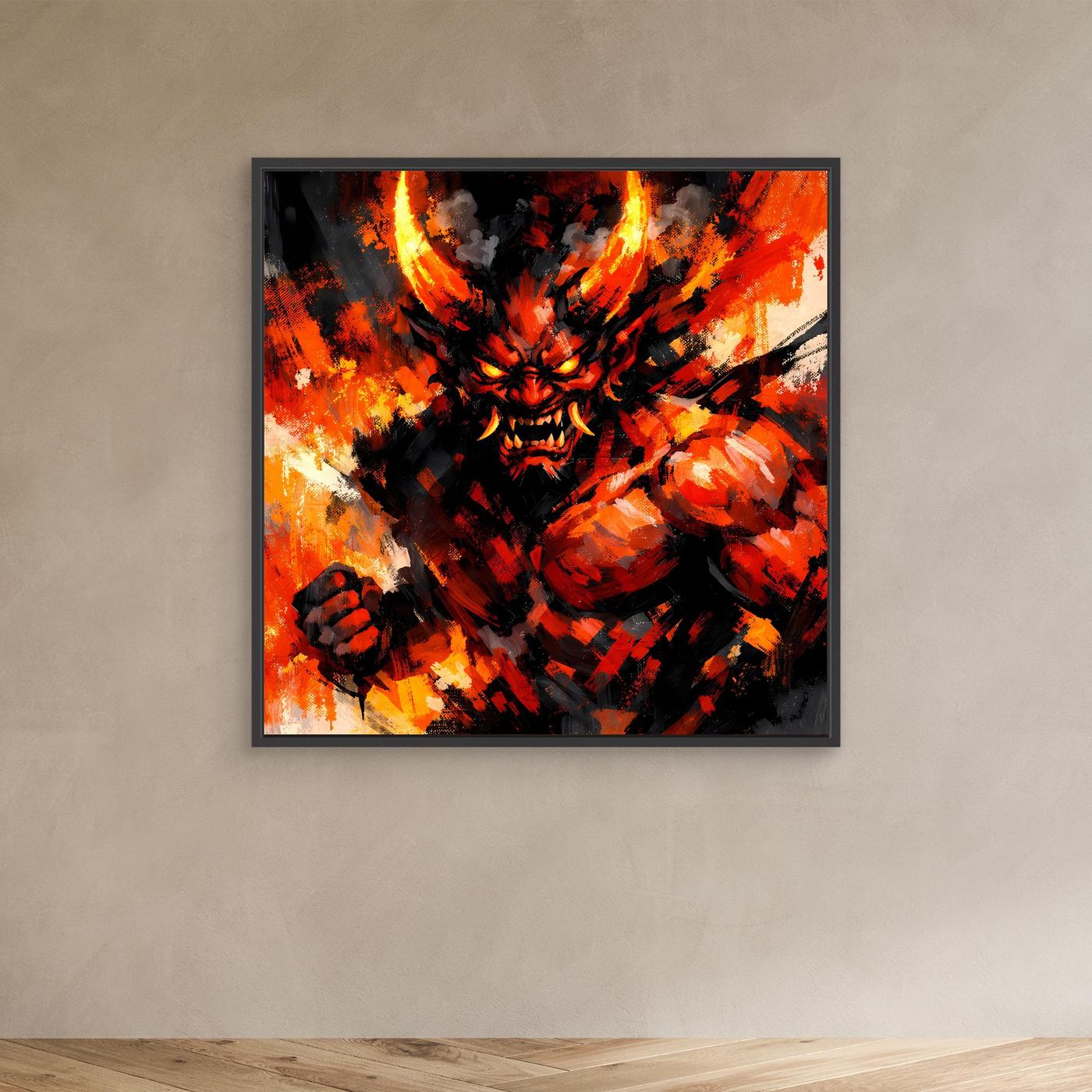 Leinwand Feuriger Dämon | Expressionistisches Fantasy Oni Wandbild