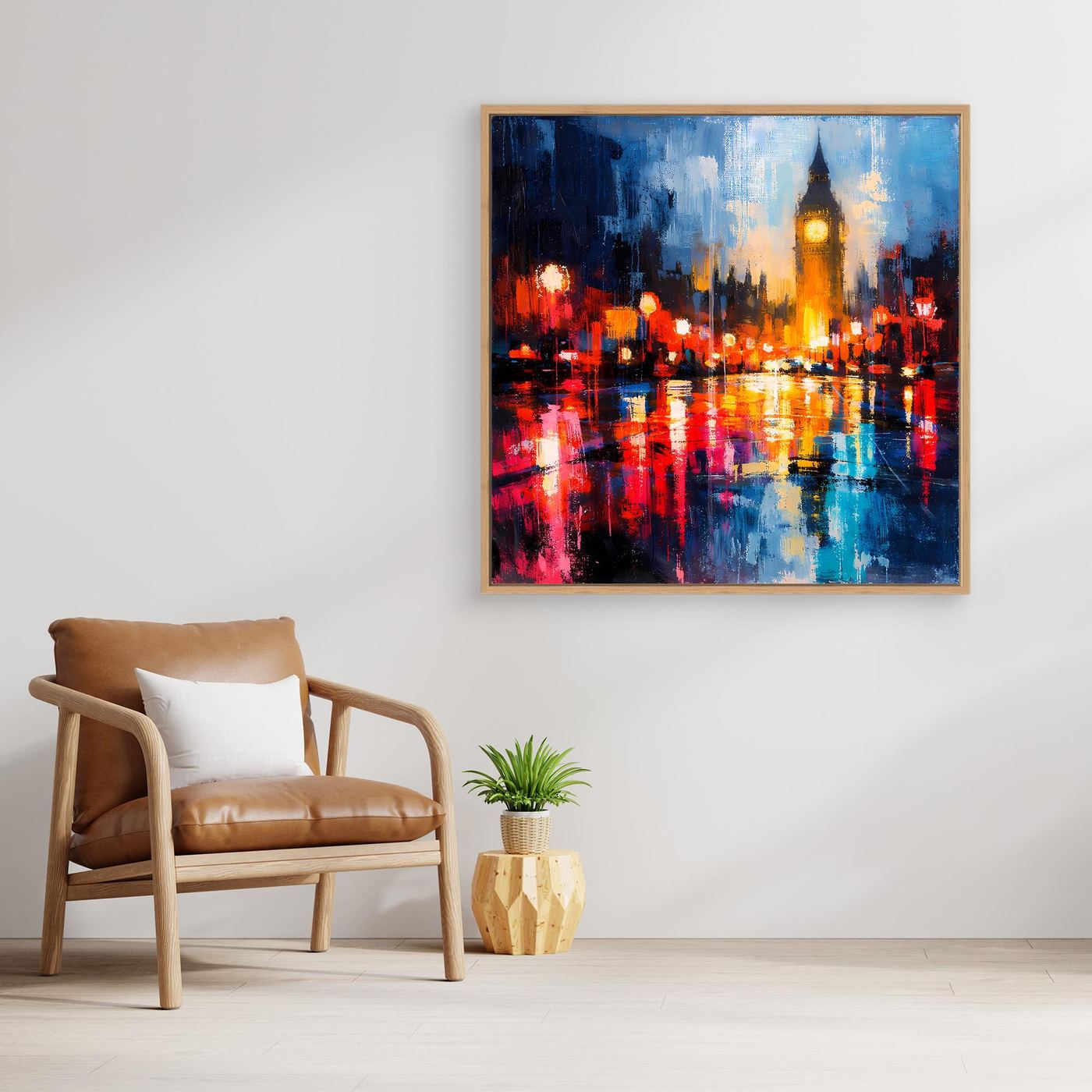 Leinwand Abstraktes Big Ben London Gemälde | Modernes Urbanes Wandbild bei Nacht