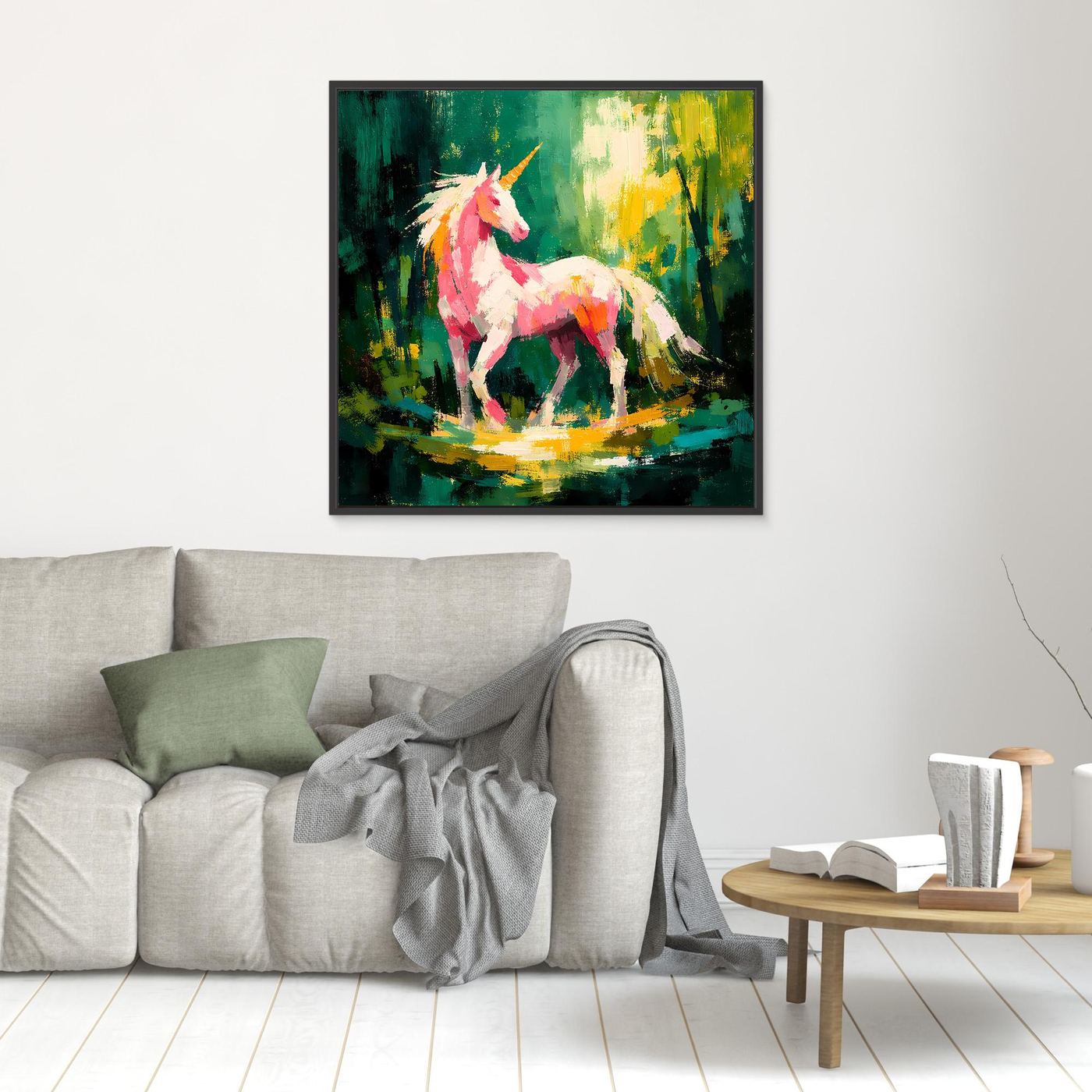 Leinwand Anmutiges Einhorn im Zauberwald | Abstraktes Fantasy & Natur Wandbild