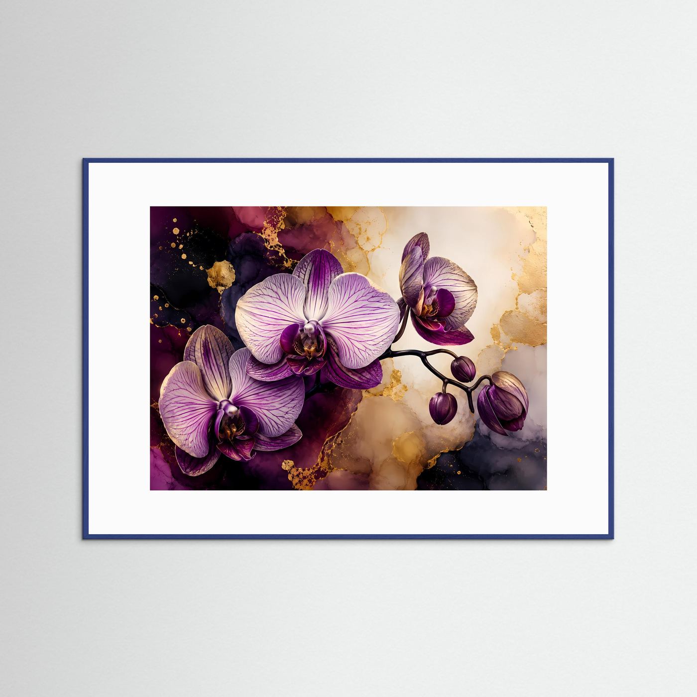 Orchideen Poster Querformat | Elegante Orchideen Wandkunst in Violett, Creme & Gold | Modernes Blumen Wandbild