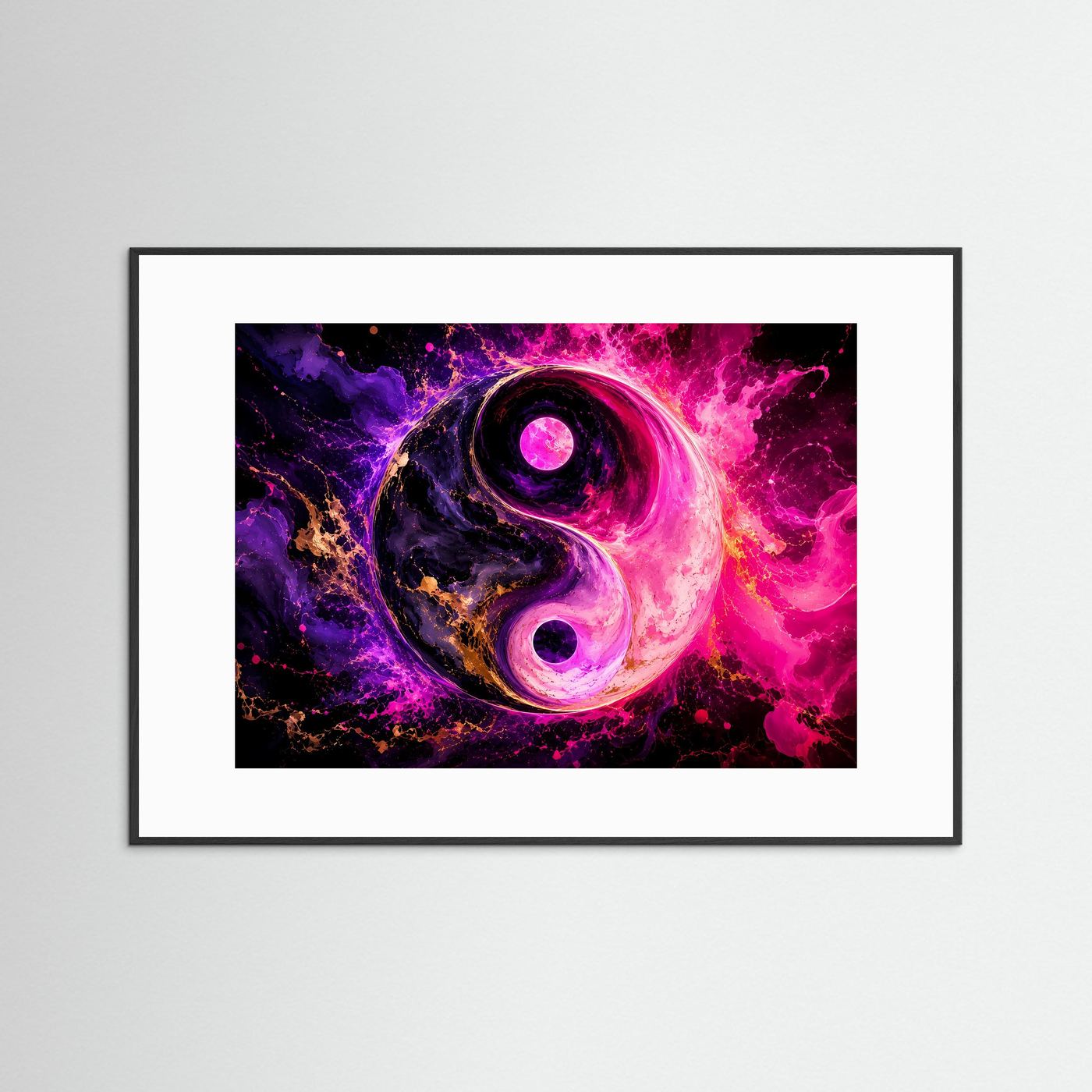 Yin Yang Poster Querformat | Abstrakte Neon Wandkunst Pink Lila | Spirituelle Moderne Leinwandkunst