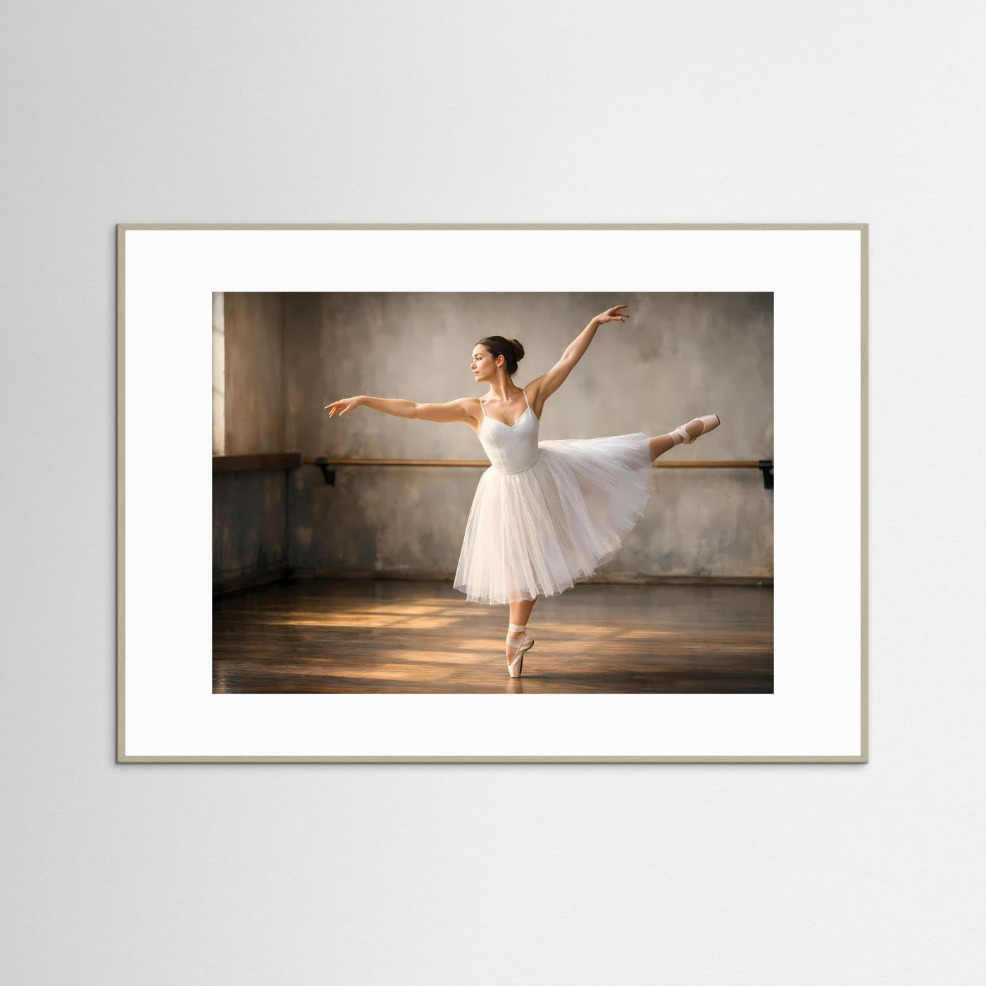 Ballettposter mit Ballerina im weißen Tutü, weißer Rahmen