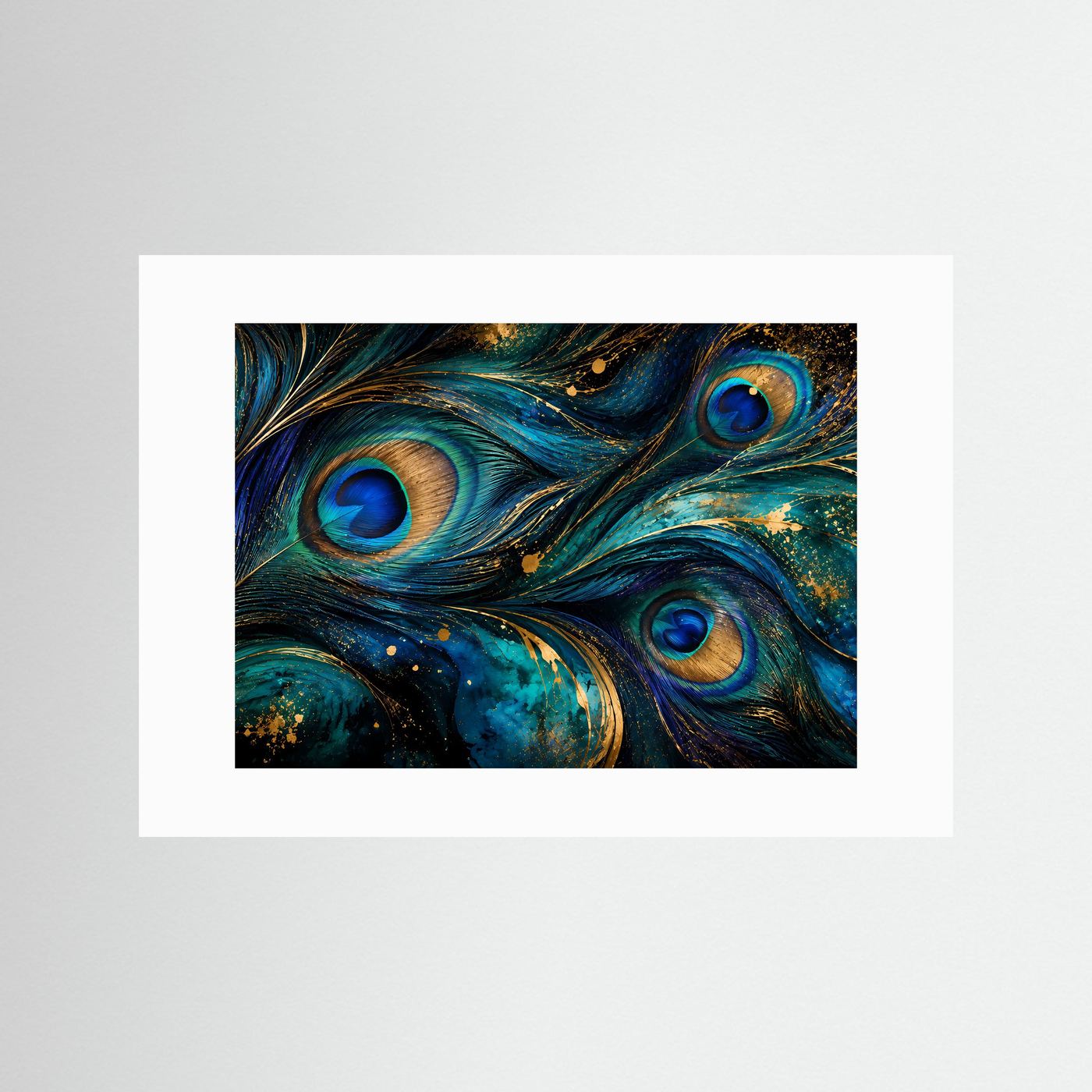 Pfauenfedern Poster | Luxuriöse Blau Gold Wandkunst | Elegantes Abstraktes Pfauenfeder Bild | Modernes Wandbild | Premium Wall Art
