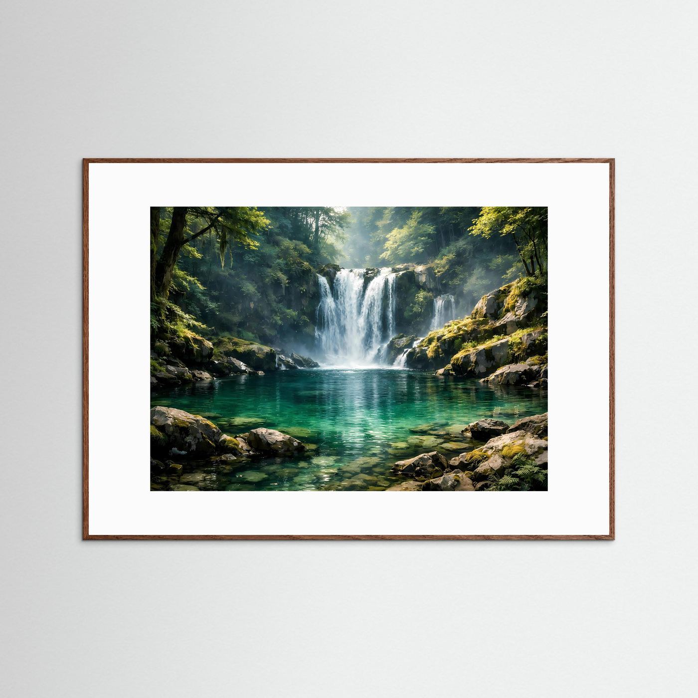 Idyllischer Wasserfall im Zauberwald | Natur Panorama Wandbild & Kunst Poster Querformat