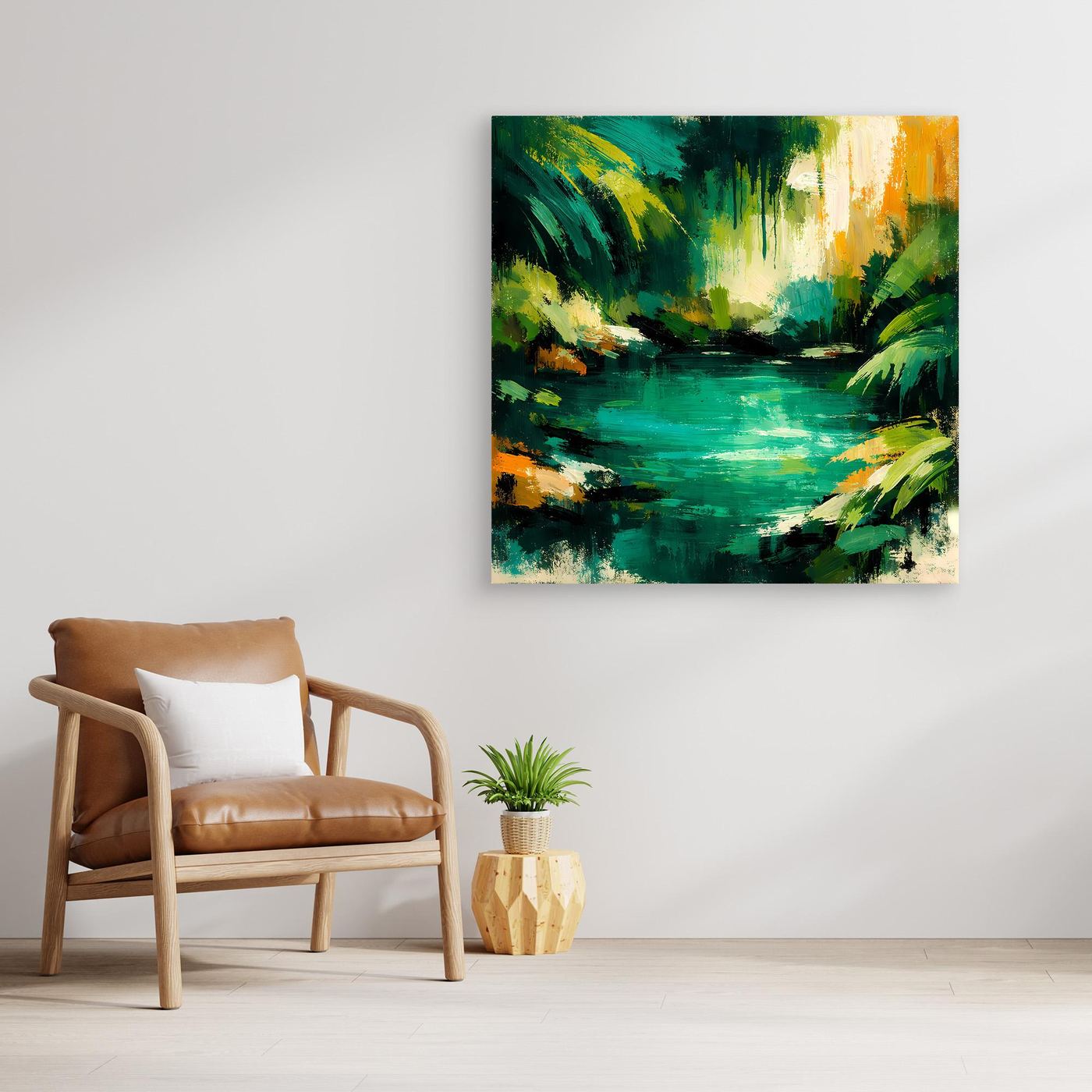 Leinwand Abstraktes Dschungelgewässer | Modernes Urwald Wandbild Smaragdgrün