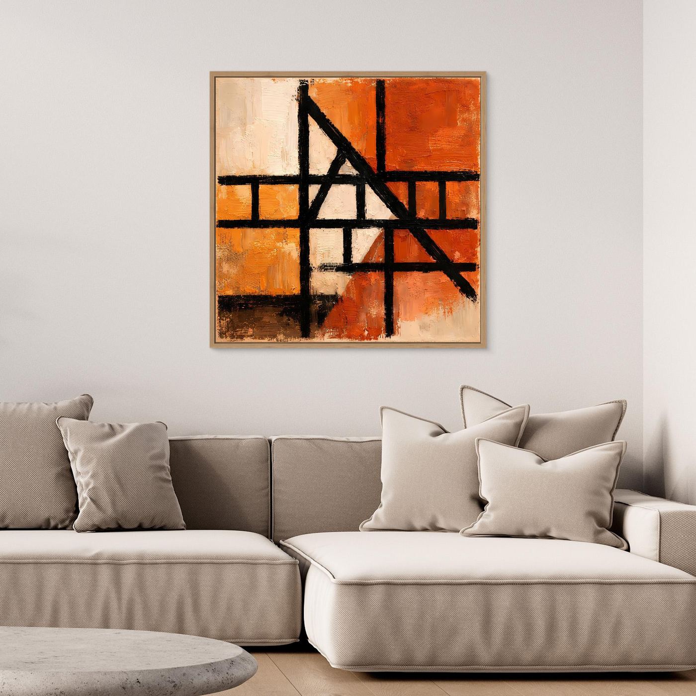 Leinwand Geometrische Linien auf Terrakotta | Abstraktes Modernes Wandbild