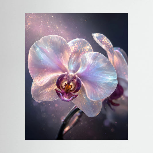 Poster mit pastell schimmernder Orchideenblüte, violette Blütenmitte