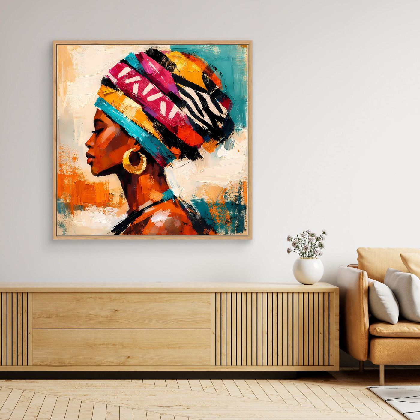 Leinwand Afrikanische Schönheit mit Kopftuch | Abstraktes Modern Art Porträt Wandbild