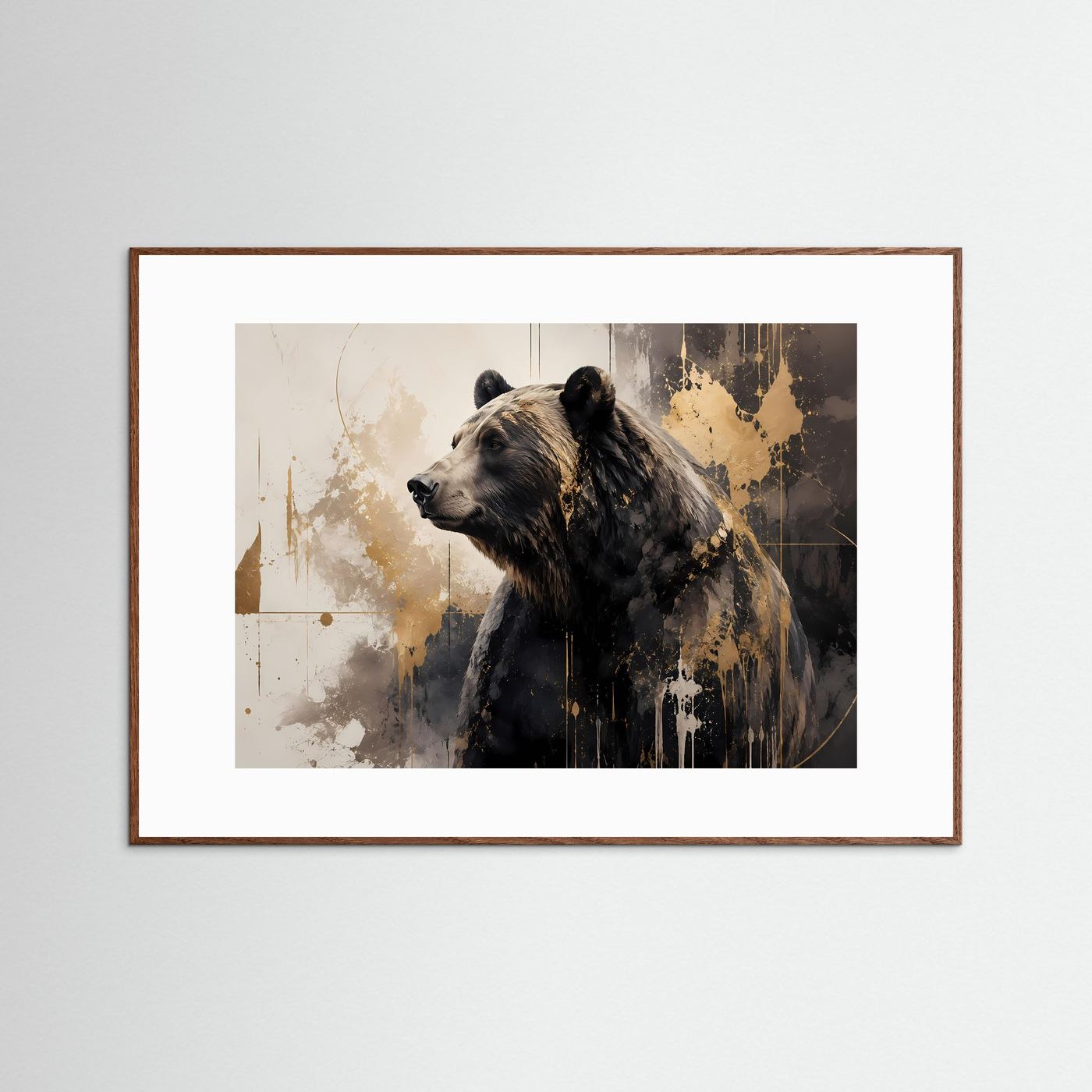 Majestätische Wildnis | Moderner Bär im abstrakten Gold- & Acryl-Stil Poster