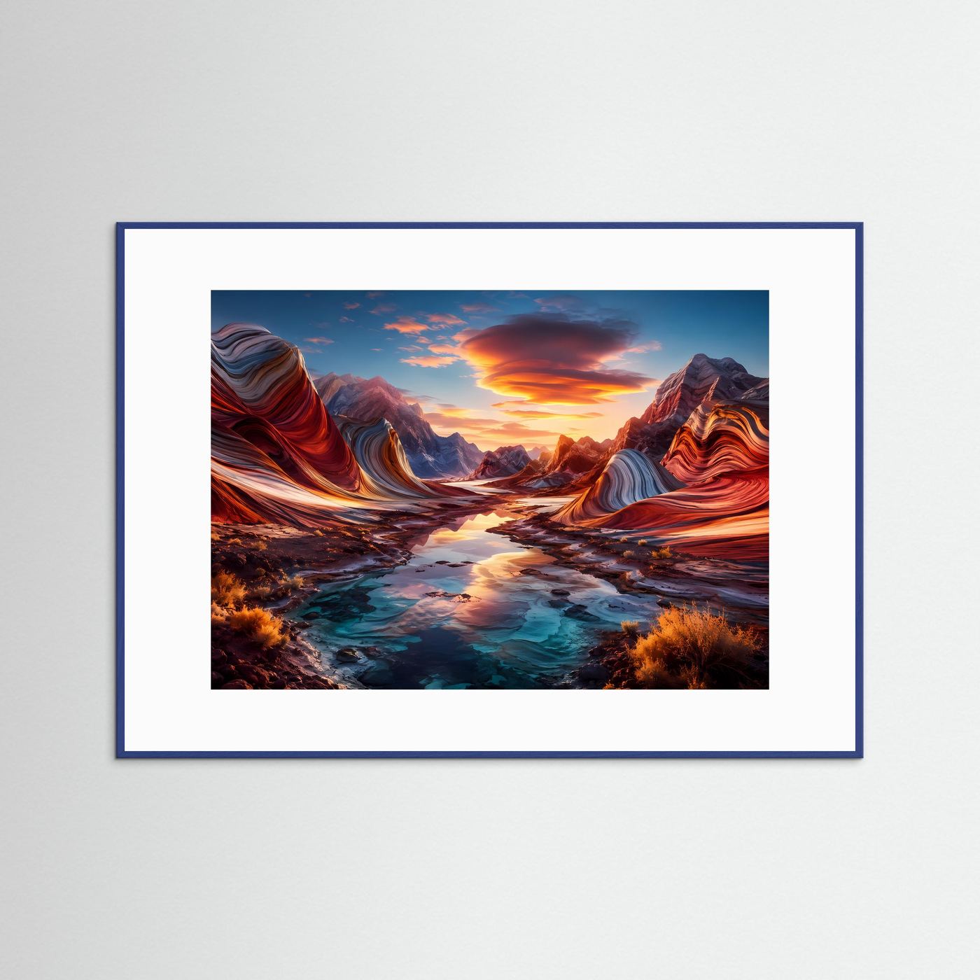 Abstrakte Canyon Landschaft Poster | Surreale Berglandschaft Wandbild | Farbenfrohe Natur Kunst | Modernes Panorama | Premium Leinwand Wall Art