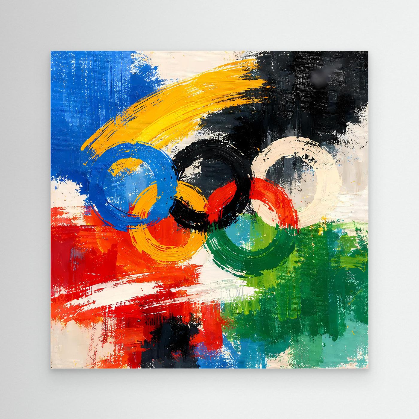 Leinwandbild abstrakte Olympische Ringe: Blau, Gelb, Schwarz, Rot, Grün (ohne Rahmen)