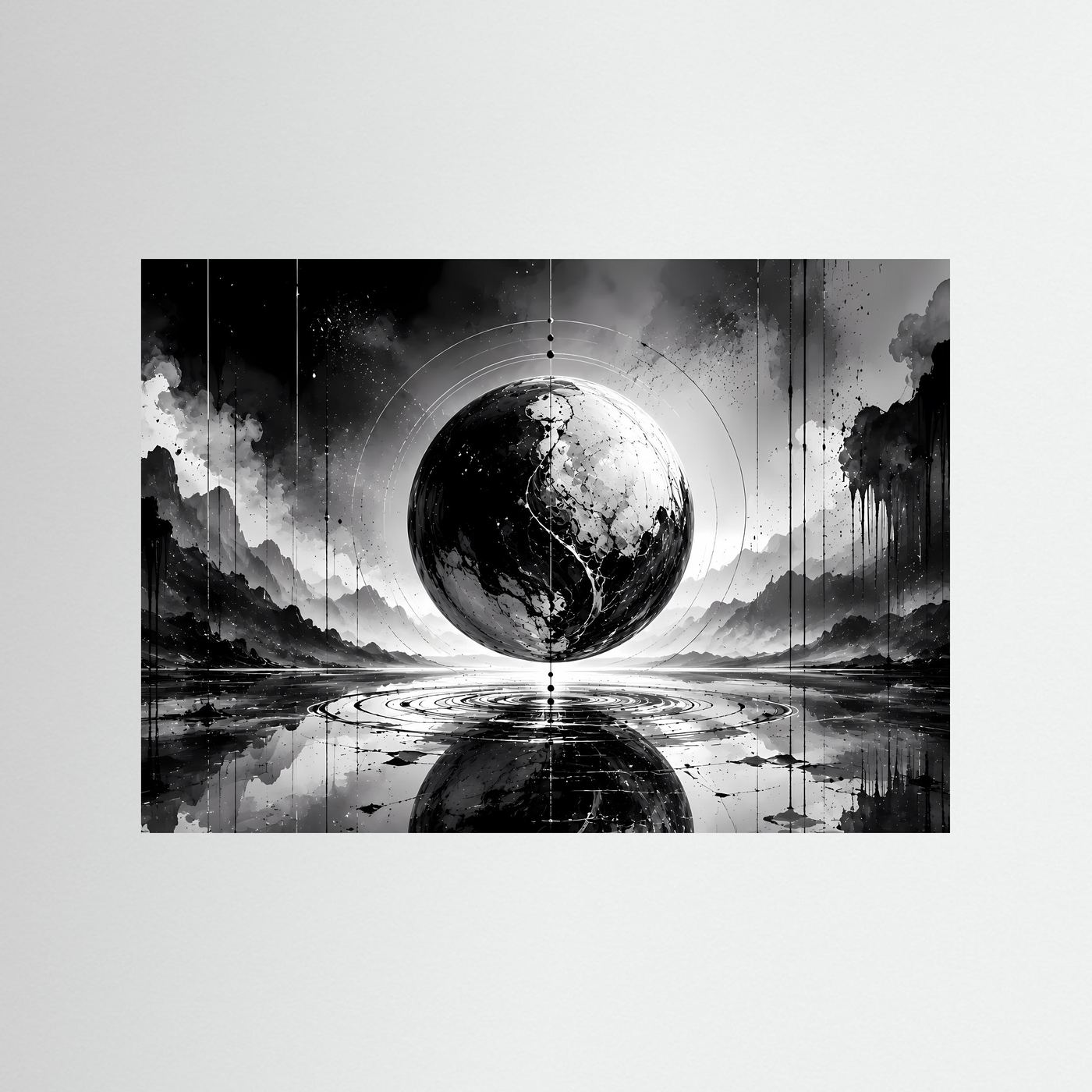Schwarz Weiß Kugel Poster | Abstrakte Sphere Wandbild | Minimalistische Moderne Kunst | Monochrome Wall Art
