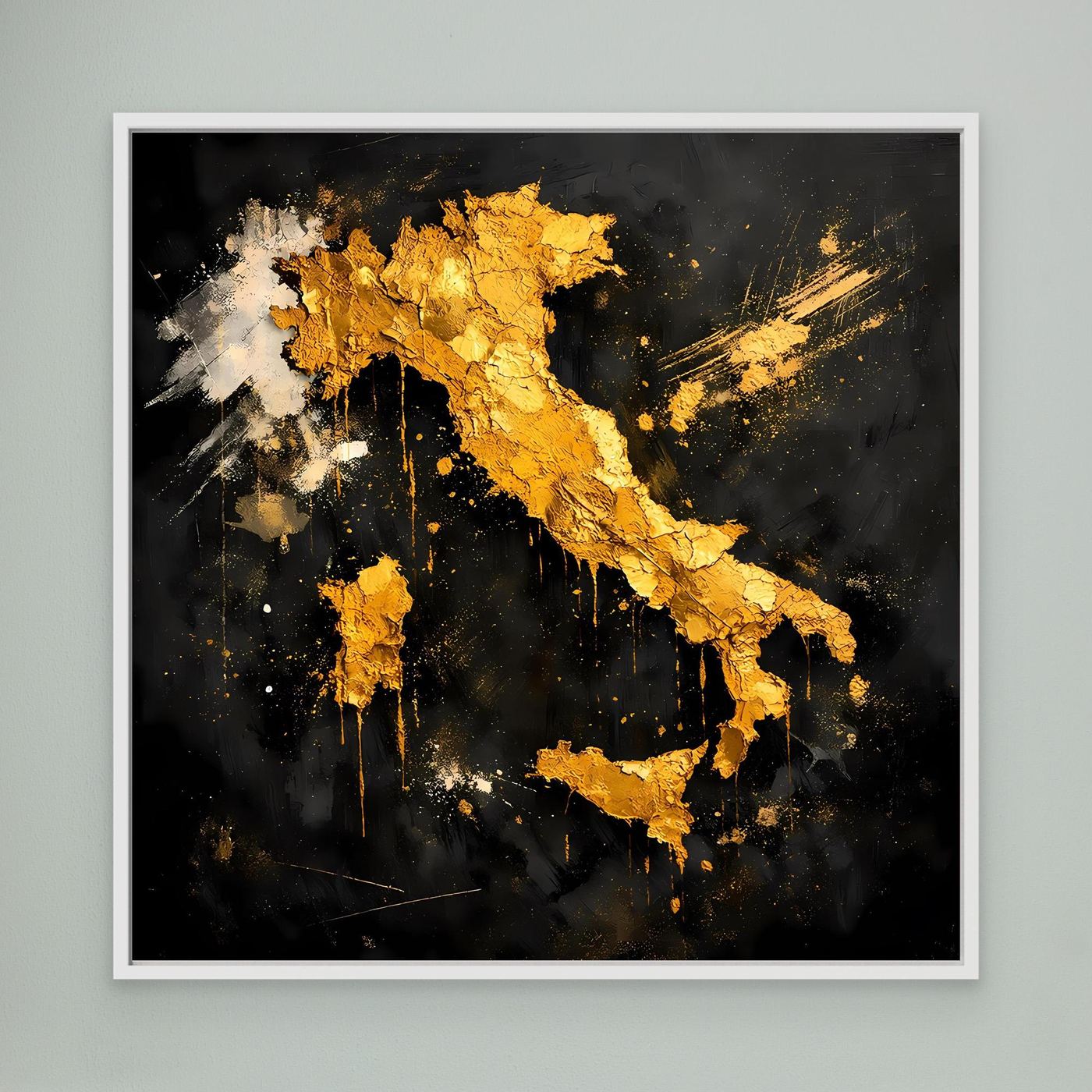 Leinwand Elegante Italienkarte in Gold & Schwarz | Modernes Abstraktes Wandbild