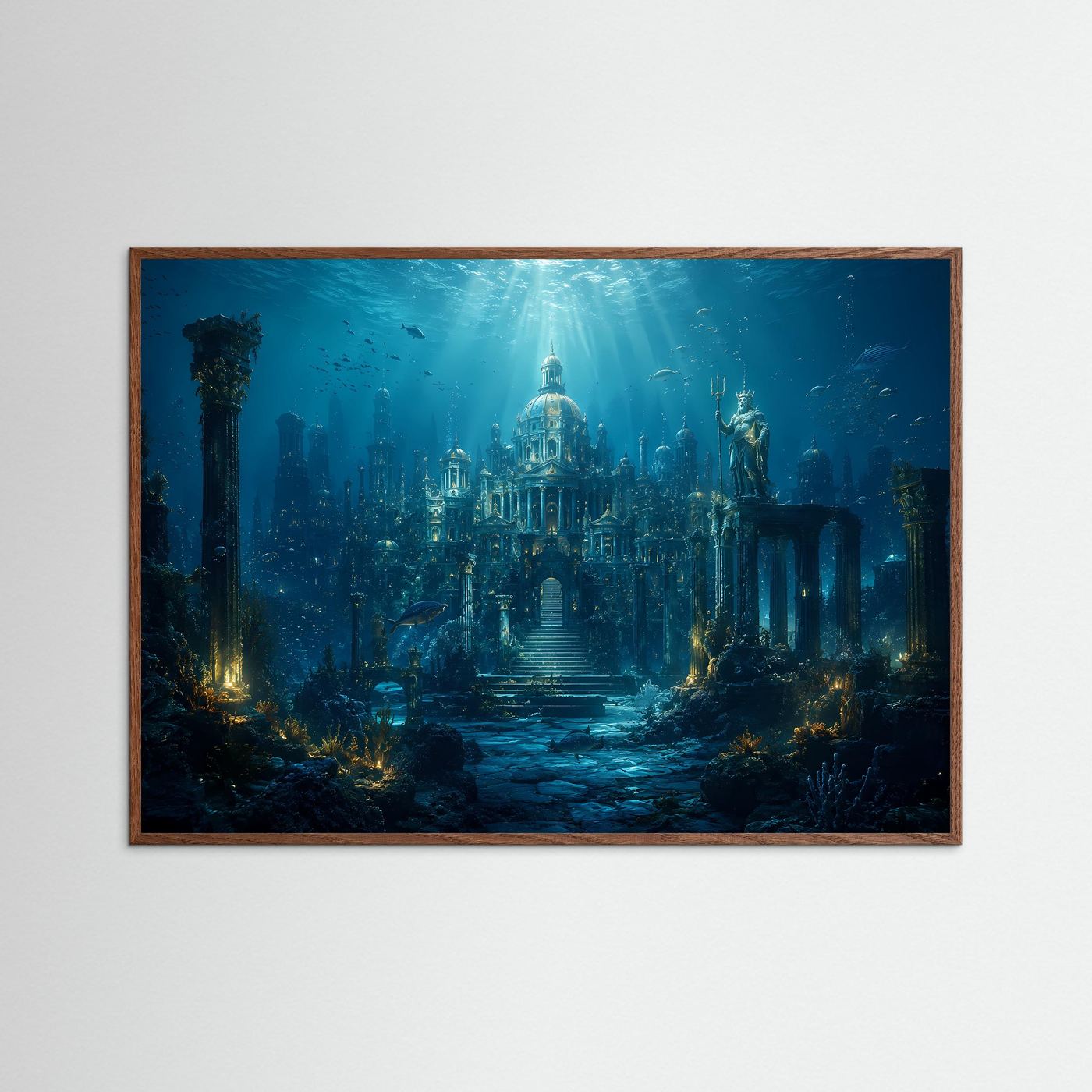 Versunkene Unterwasserstadt Atlantis | Mystische Ozean & Tempel Poster Querformat