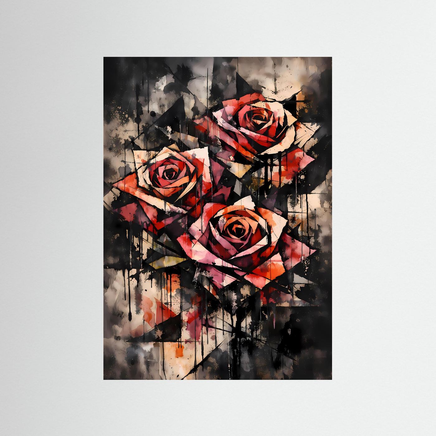 The Abstract Roses | Luxuriöses Rosen Poster Bunt & Dunkel | Abstraktes Blumen Kunstposter Hochformat