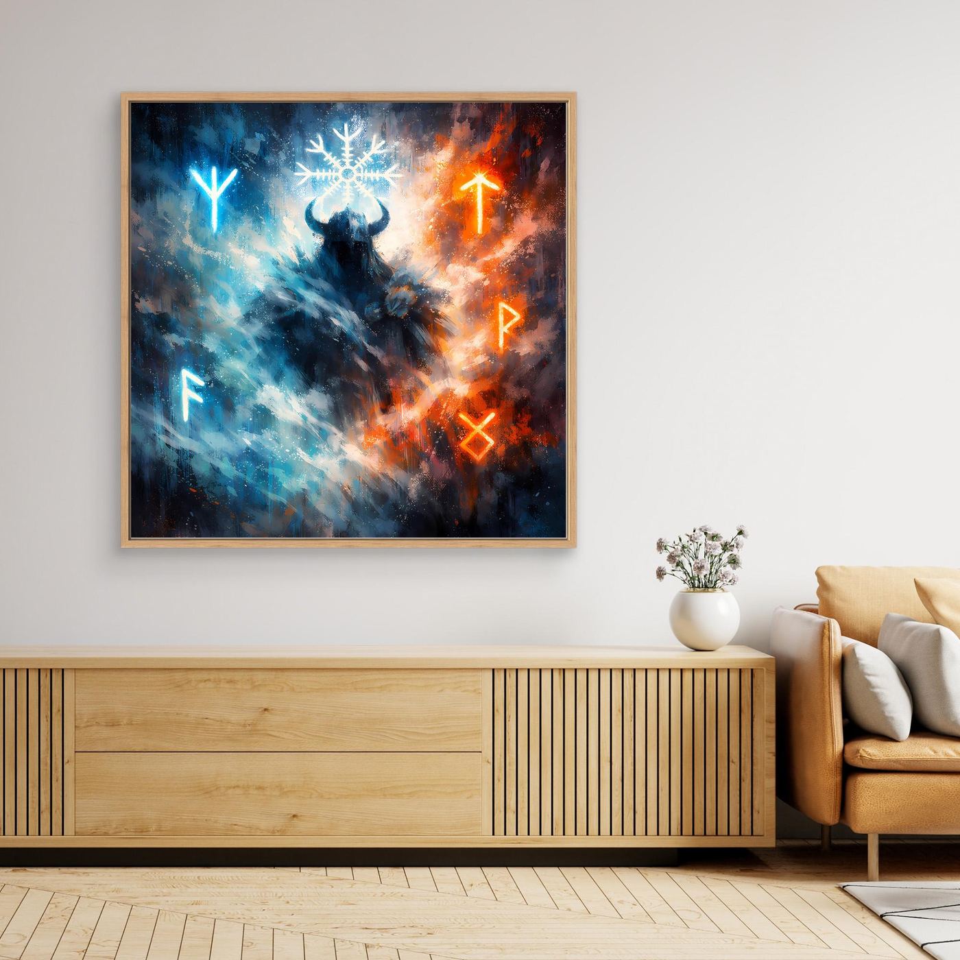 Leinwand Wikinger Krieger mit Runen | Mystisches Nordisches Wandbild auf echter Leinwand