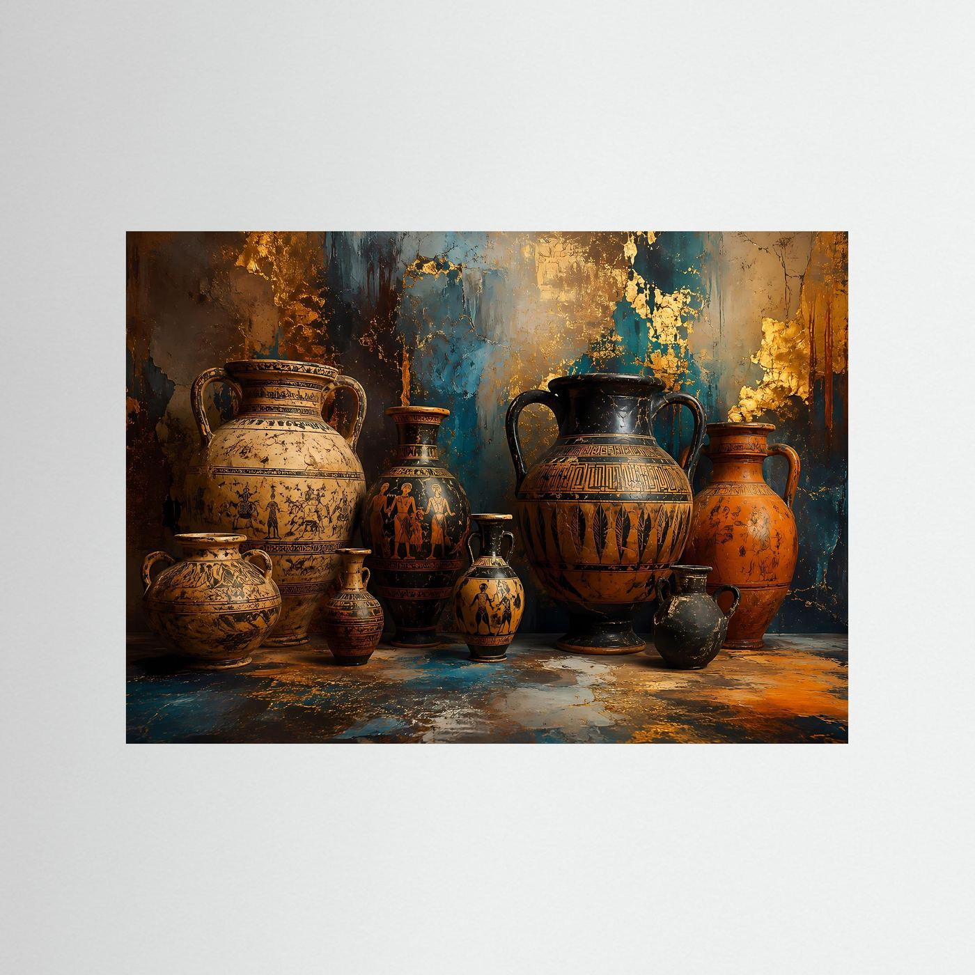 Antike Amphoren Poster | Griechische Keramik Wandbild | Mediterrane Kunst | Historische Vasen Stillleben | Moderne Fine Art Wanddekoration | Premium Print