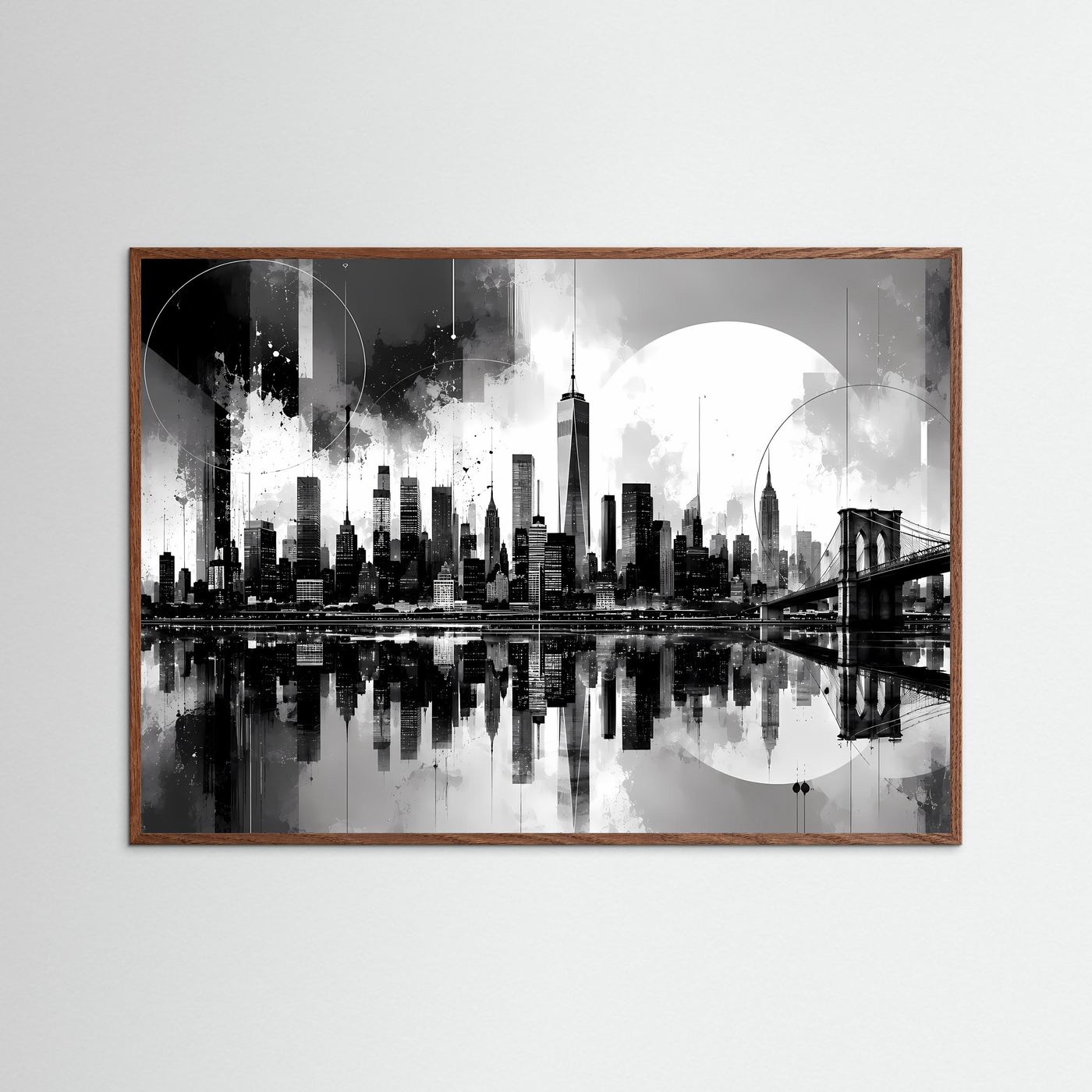 New York Skyline Poster Schwarz Weiß | Moderne City Wandkunst | Manhattan Skyline mit Brooklyn Bridge | Minimalistische Fine Art
