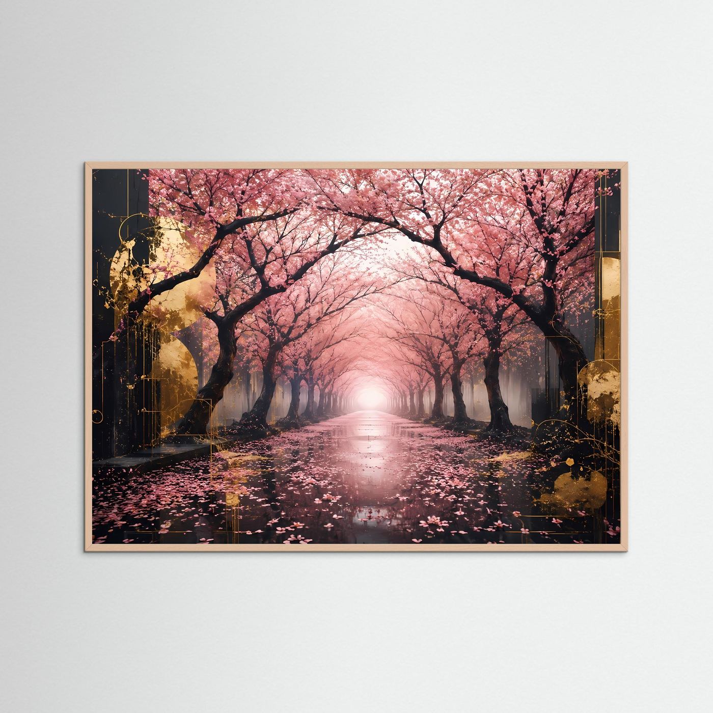 Kirschblütenallee Poster | Sakura Wandbild | Japanische Frühlingslandschaft | Rosa Blüten Kunst | Premium Leinwandbild