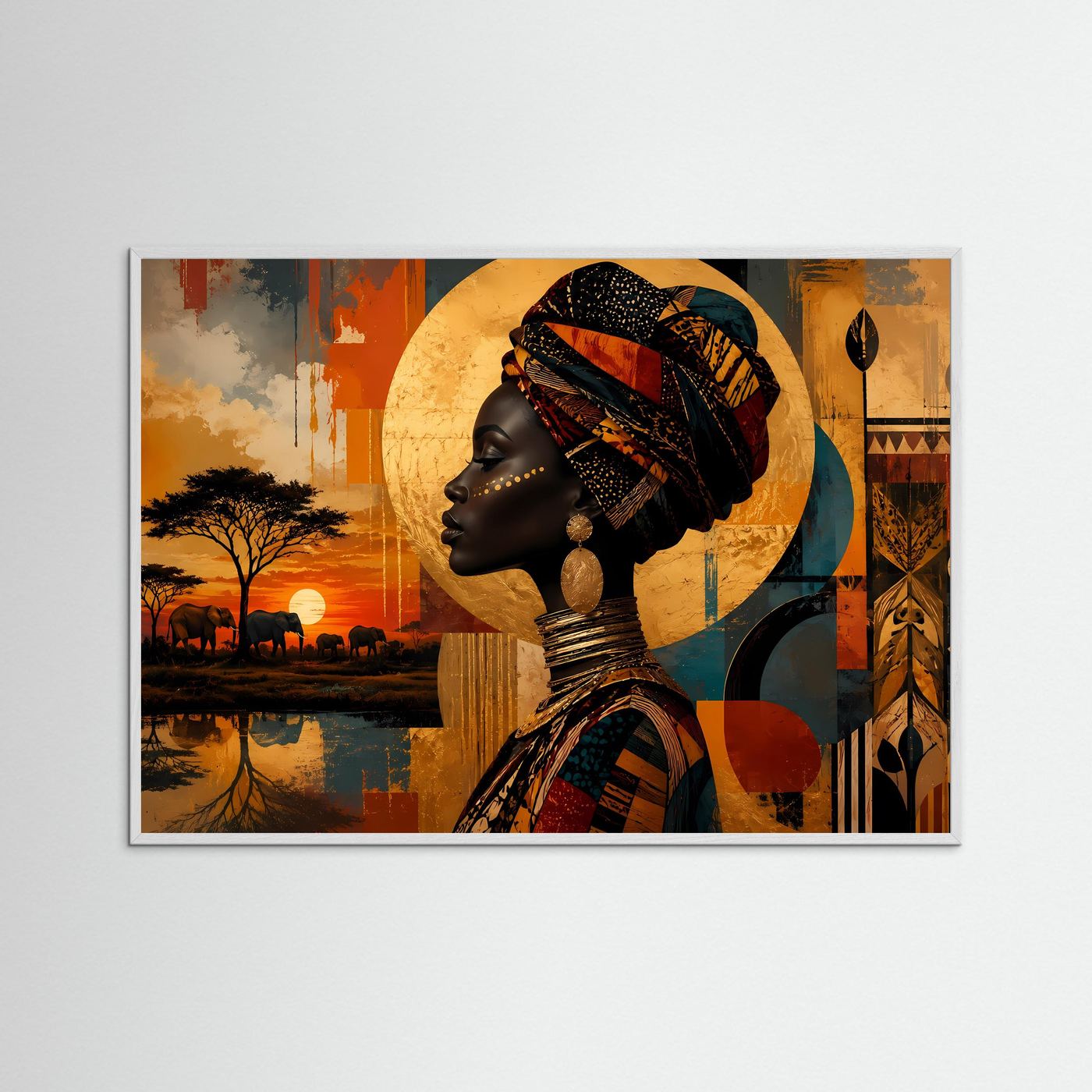 Afrikanische Schönheit im Sonnenuntergang | Modernes Ethno Wandbild & Kunst-Poster