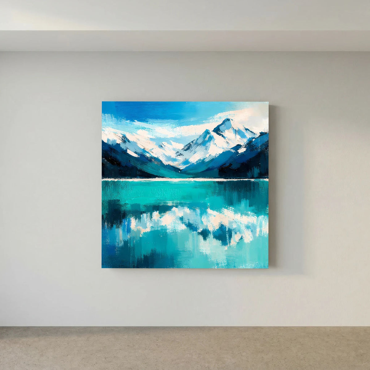 Leinwand Abstraktes Bergsee Gemälde | Modernes Alpines Wandbild Türkis Blau