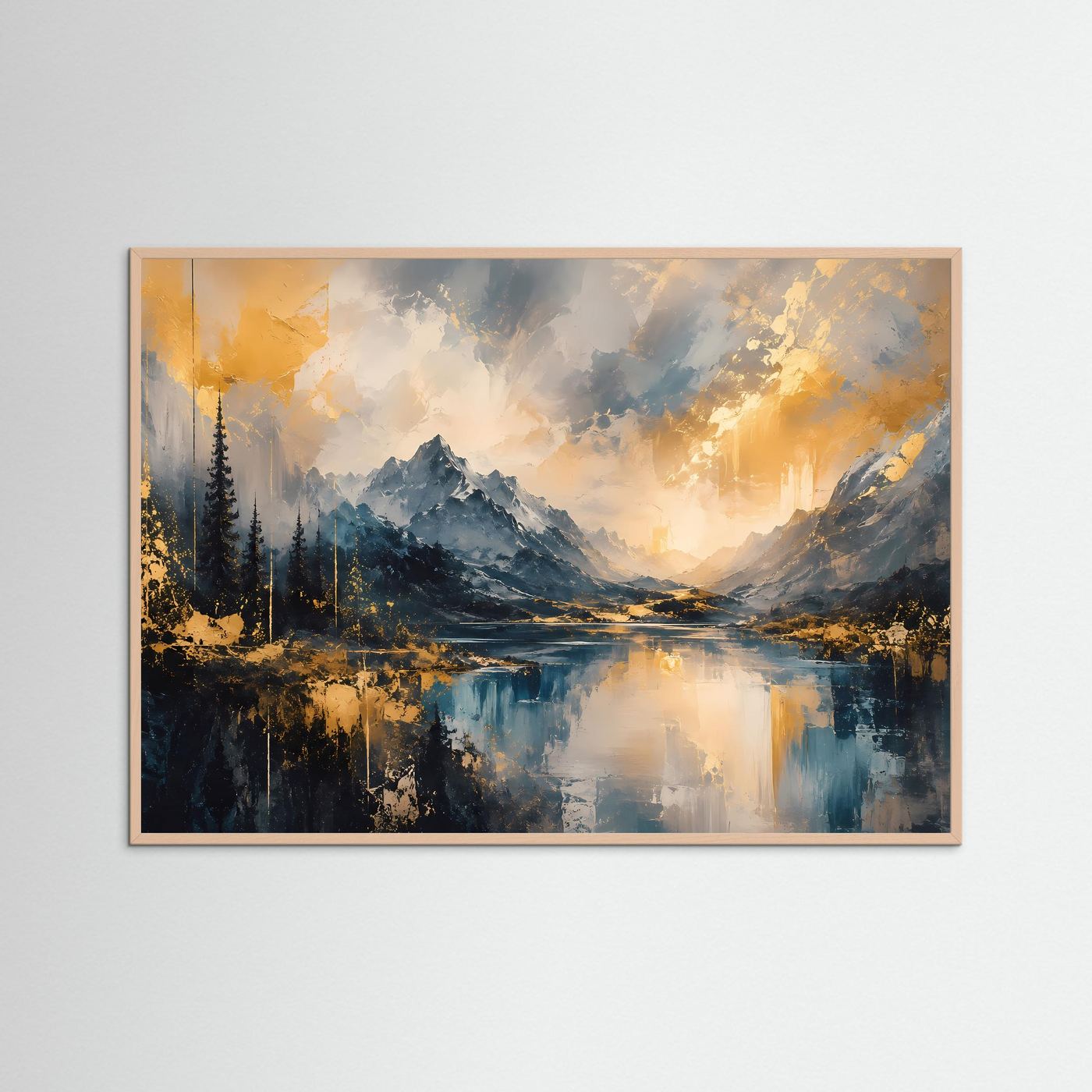 Abstrakte Berglandschaft in Blau & Gold | Modernes Natur Kunst Poster