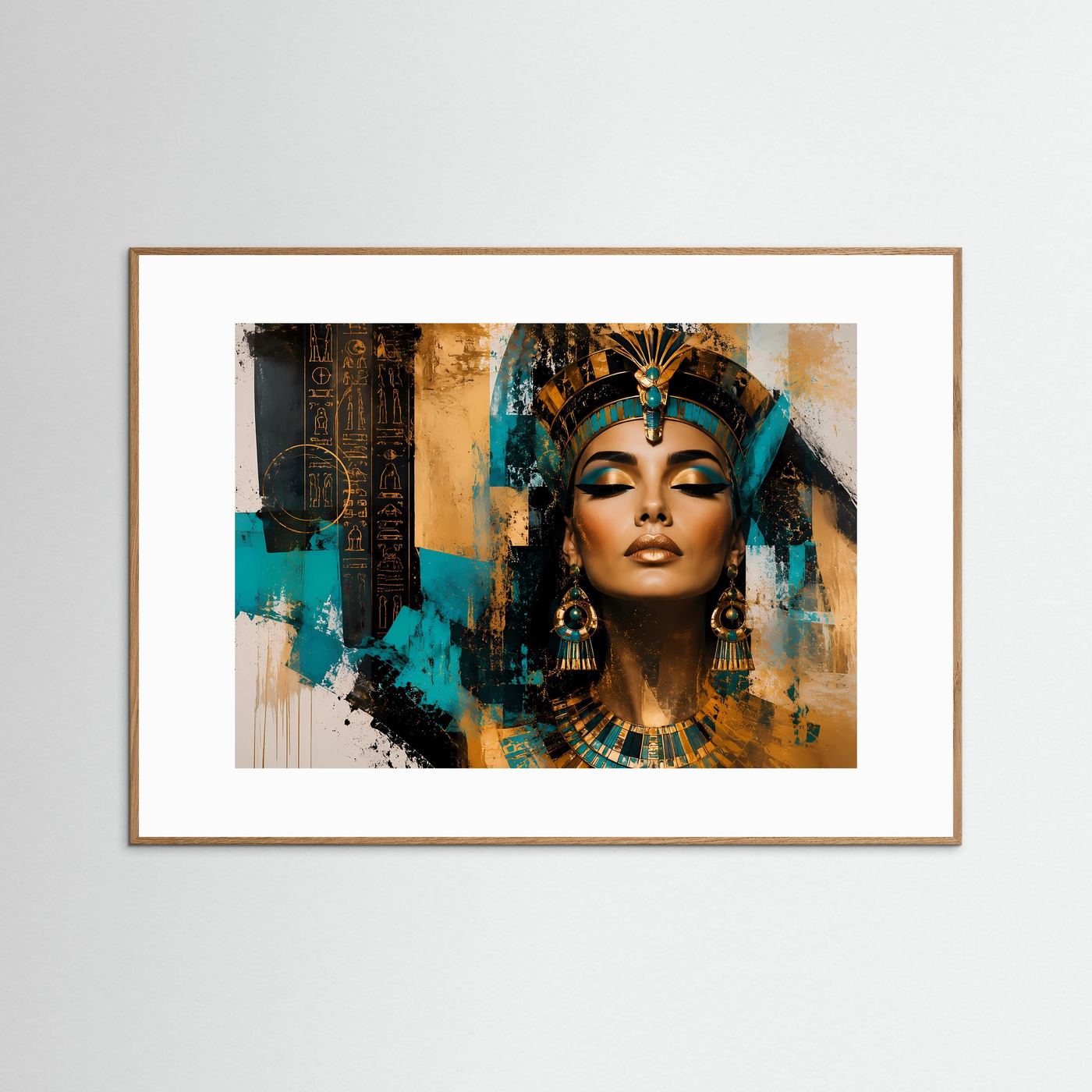 Ägyptische Königin in Gold & Türkis | Modernes Pharaonin Wandbild & Kunst-Poster