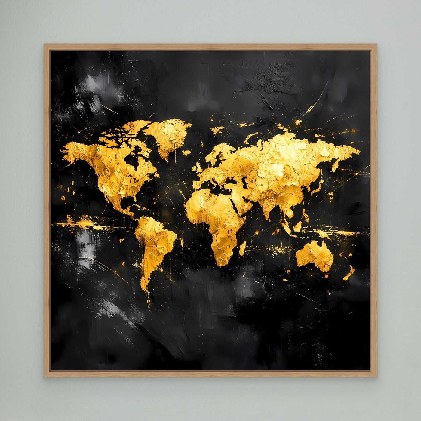 Leinwand Elegante Weltkarte in Gold & Schwarz | Modernes Abstraktes Kontinenten Wandbild