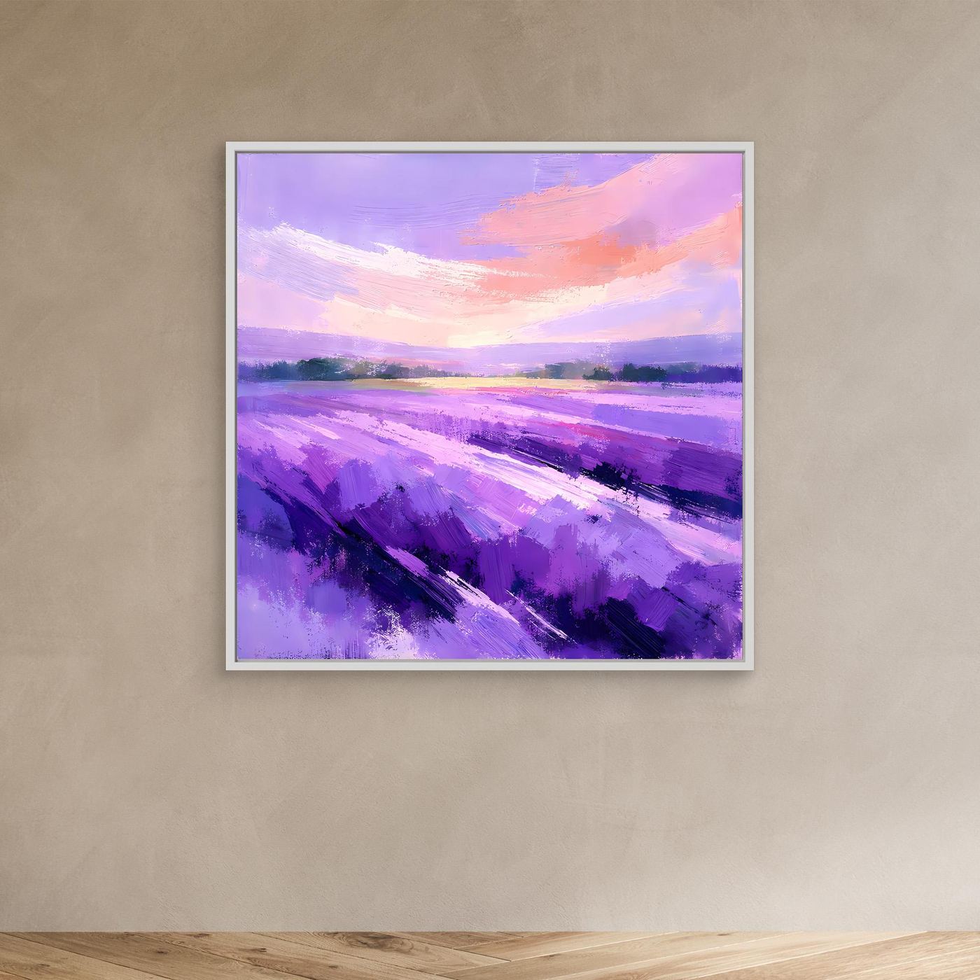 Leinwand Abstraktes Lavendelfeld im Abendlicht | Modernes Provence Wandbild Lila