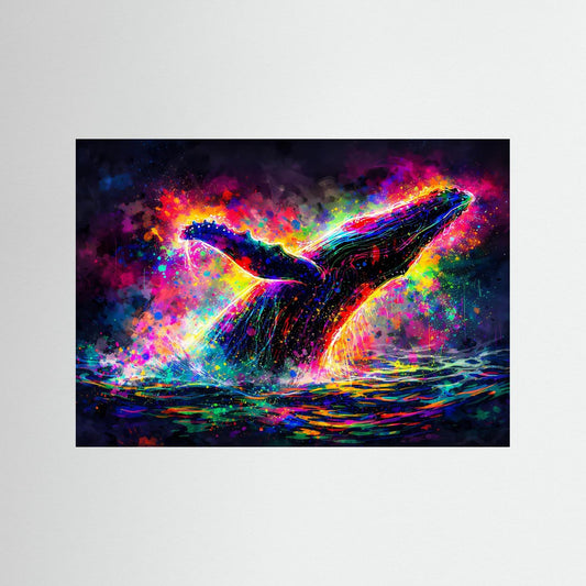 Bunter Wal Abstrakt | Neon Buckelwal Poster Querformat & Wall Art