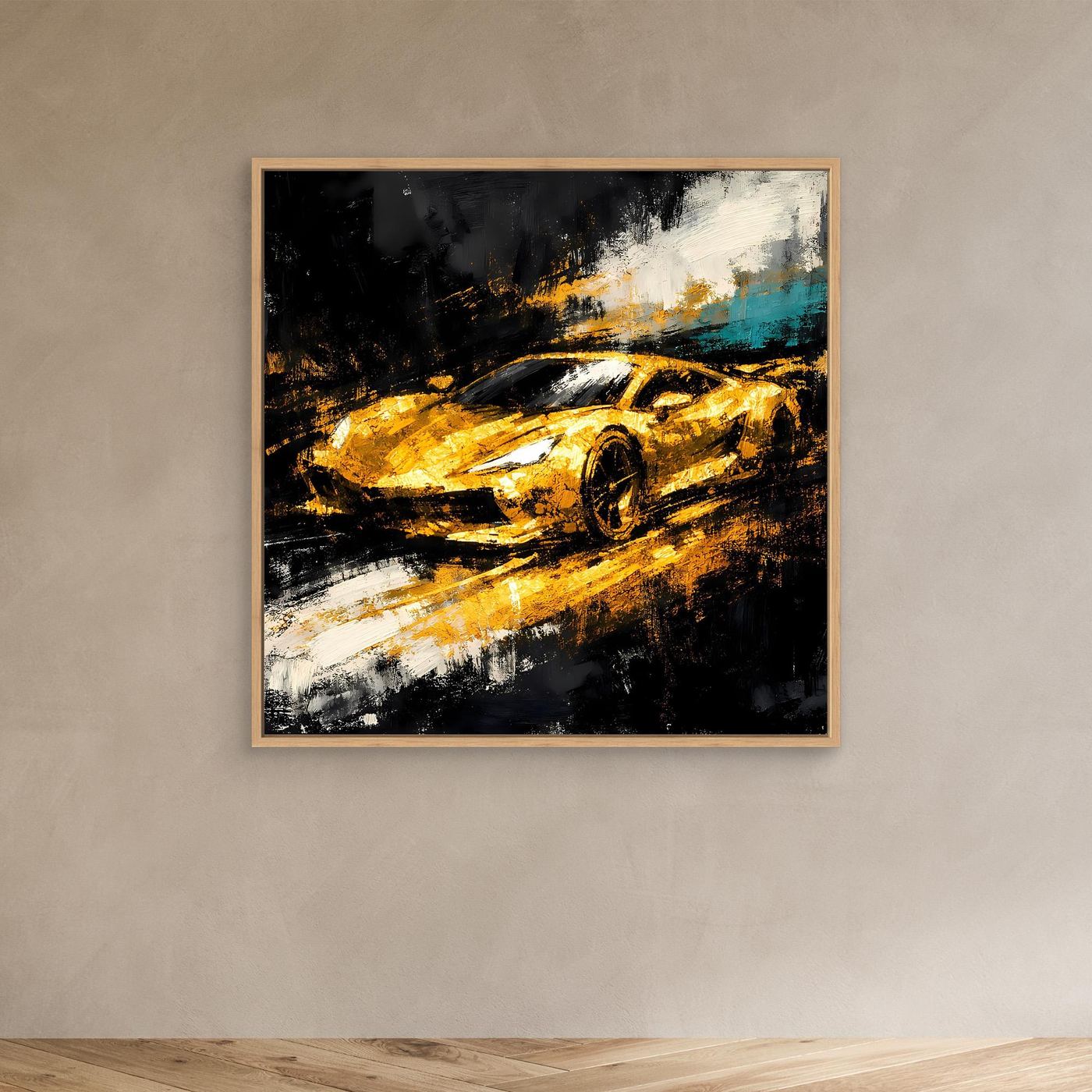 Leinwand Goldener Supersportwagen | Modernes Abstraktes Rennsport Wandbild