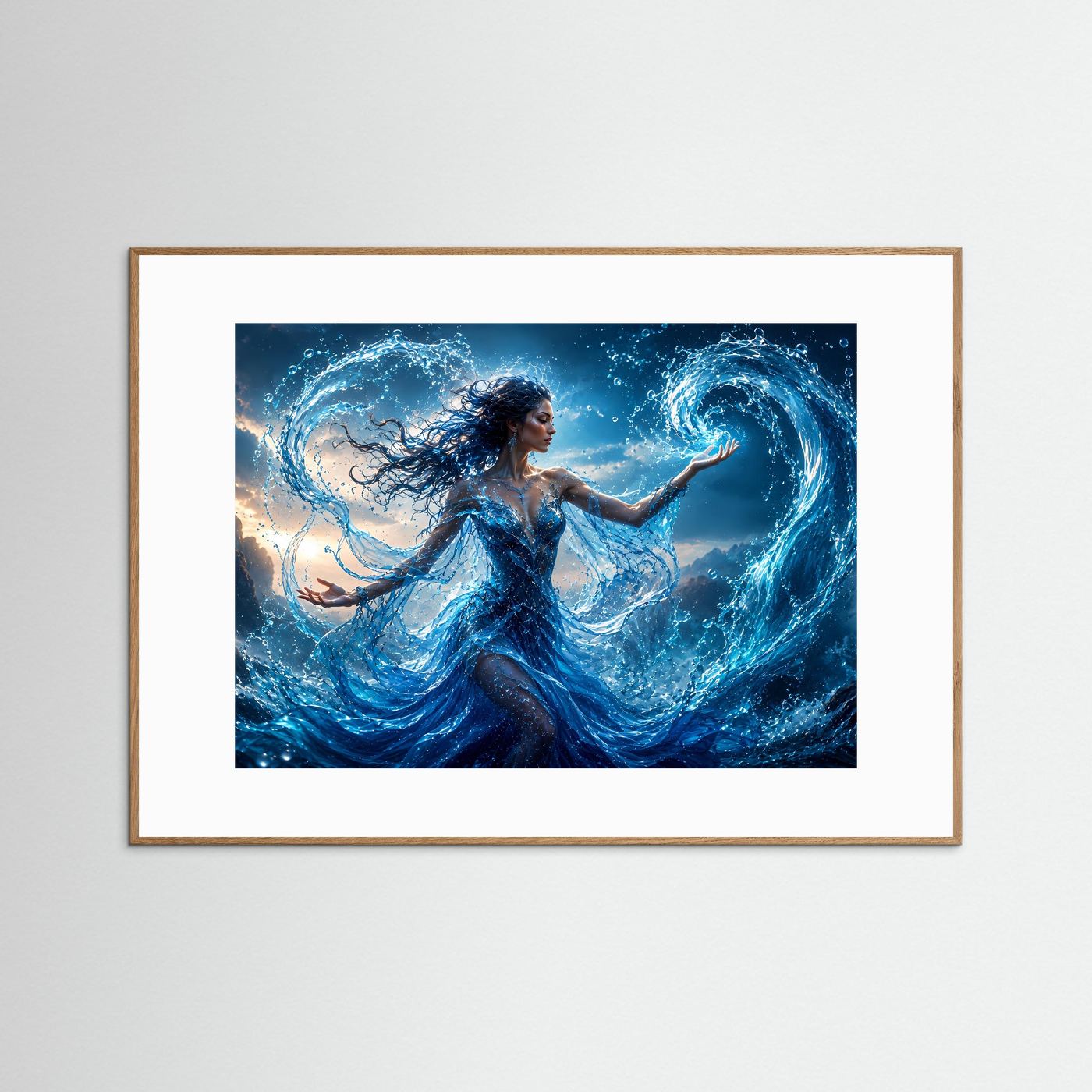 Wassermagierin Poster | Magische Wasserfrau Wandbild | Fantasy Wasserkunst | Mystische Elementar Magie | Fine Art Print