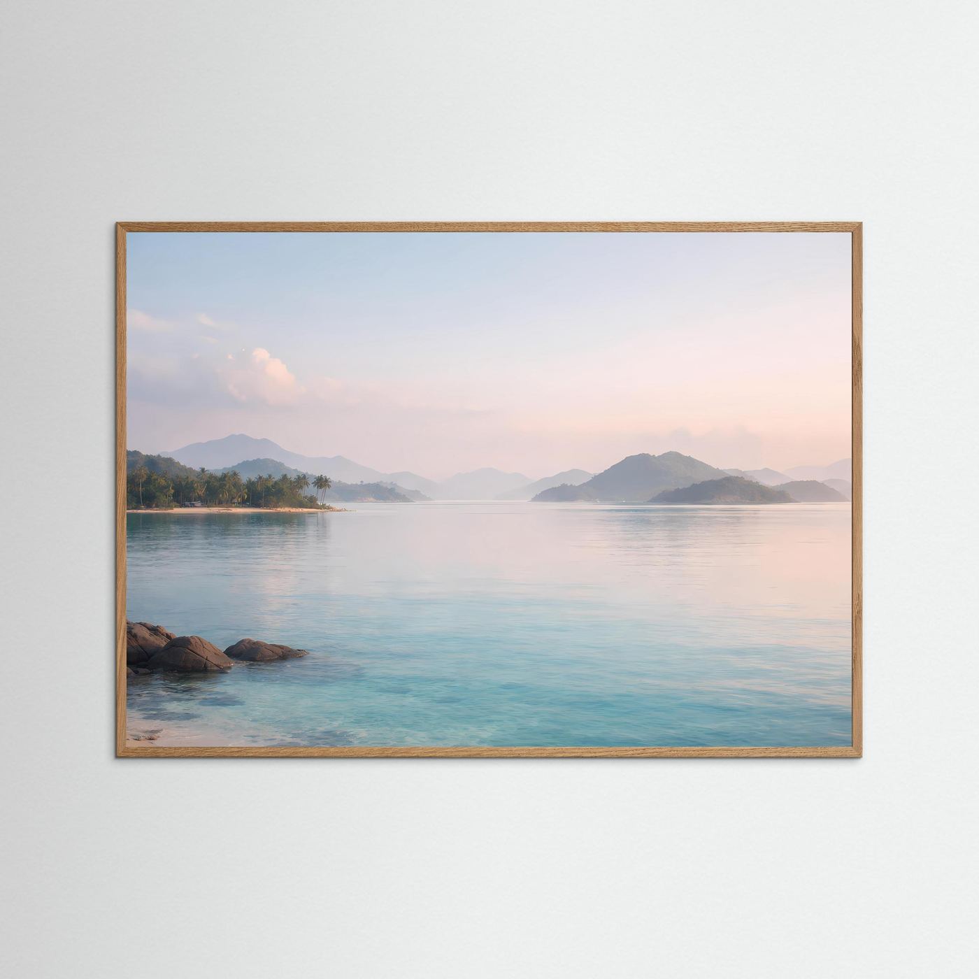 Tropische Bucht im Morgengrauen | Paradiesisches Insel Panorama Poster Querformat