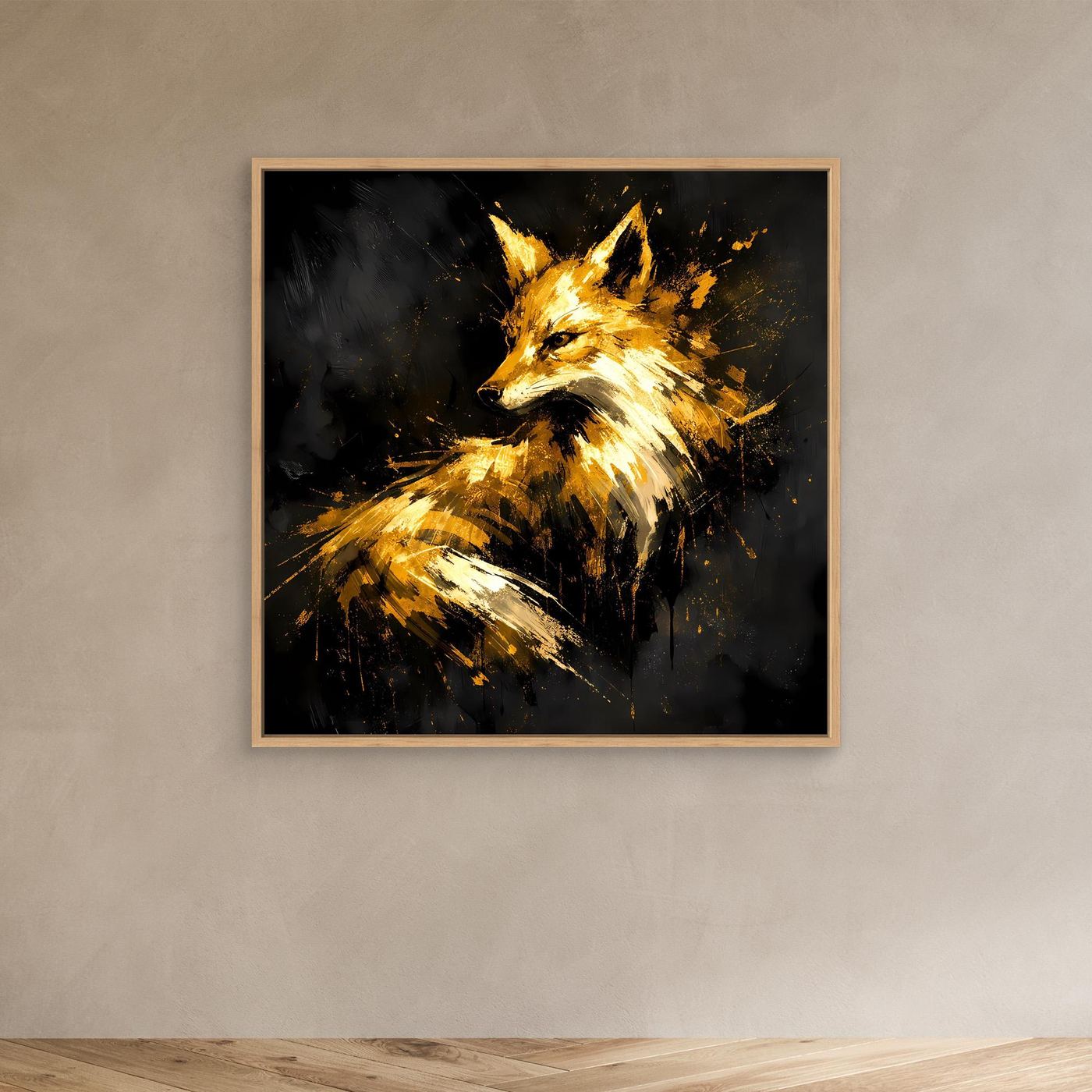 Leinwand Majestätischer Fuchs in Gold und Schwarz | Modernes Abstraktes Wildtier Wandbild