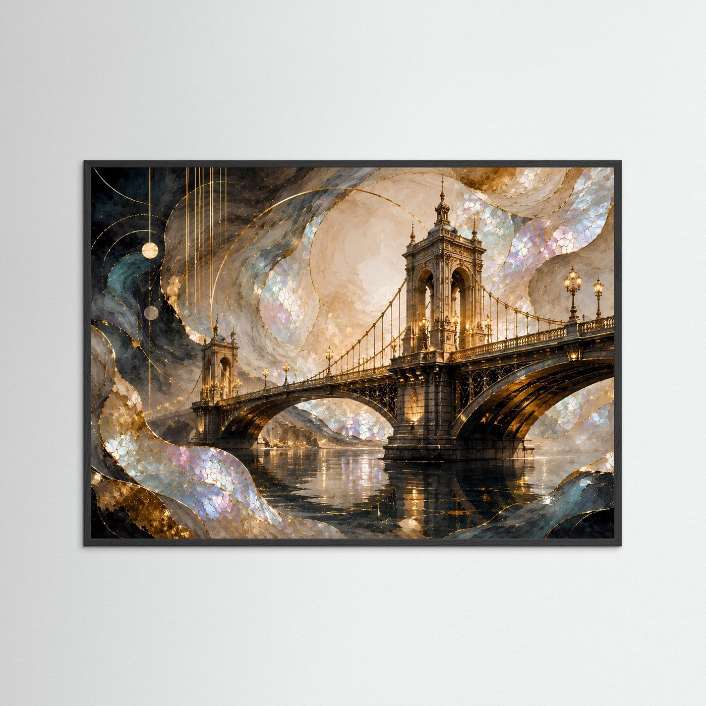 Majestätische Brücke in Gold & Perlmutt | Abstrakte Architektur Kunst