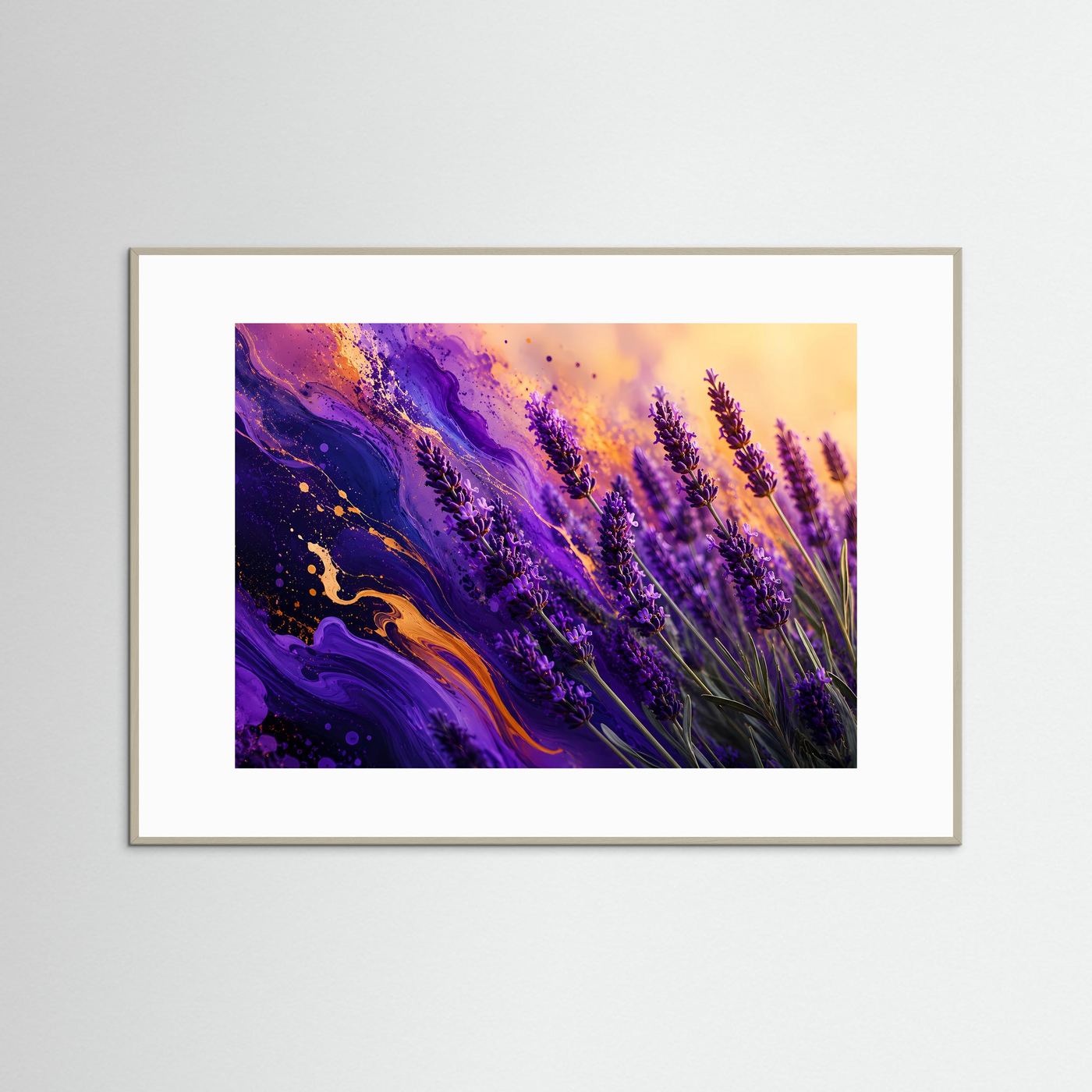 Lavendel in Violett & Gold | Abstrakte Blumen Kunst